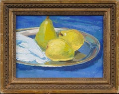 Antiguo bodegón modernista americano de peras Enmarcado Pintura al óleo fina original