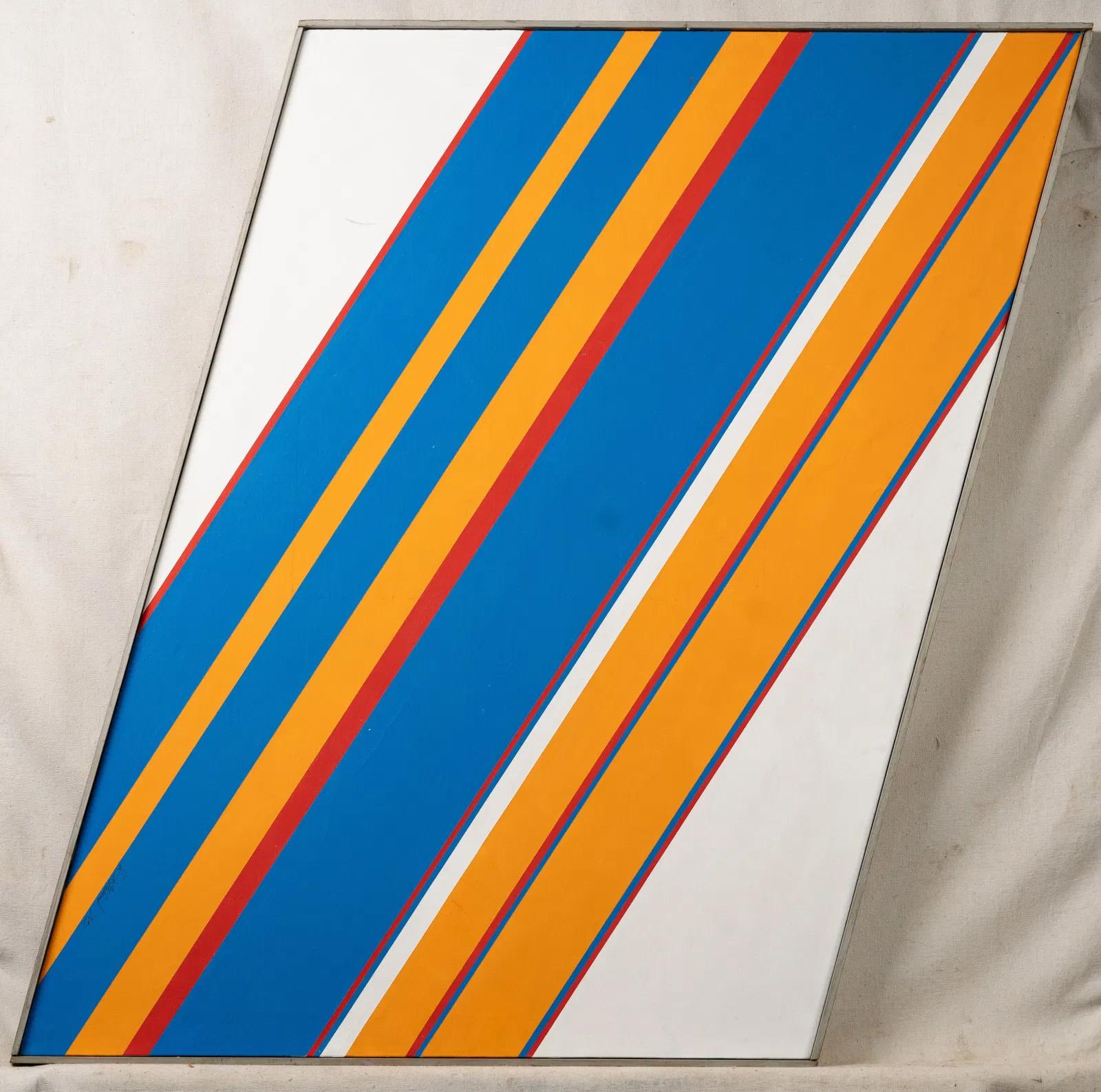 Pittura ad olio antica americana modernista geometrica astratta incorniciata - Painting di Unknown