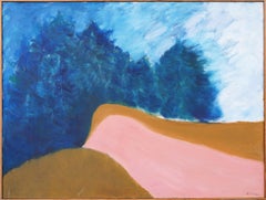 Antiguo cuadro al óleo firmado por un modernista americano Paisaje abstracto moderno enmarcado