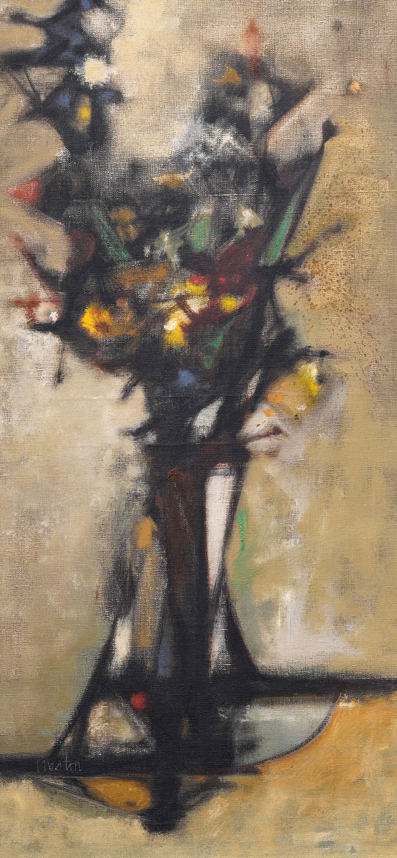 Antico dipinto a olio Modernista Americano firmato Natura morta floreale incorniciato di grandi dimensioni - Painting Moderno di Unknown