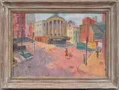 Antique American Modernist Street Scene Fauvist Color Palette Framed Painting