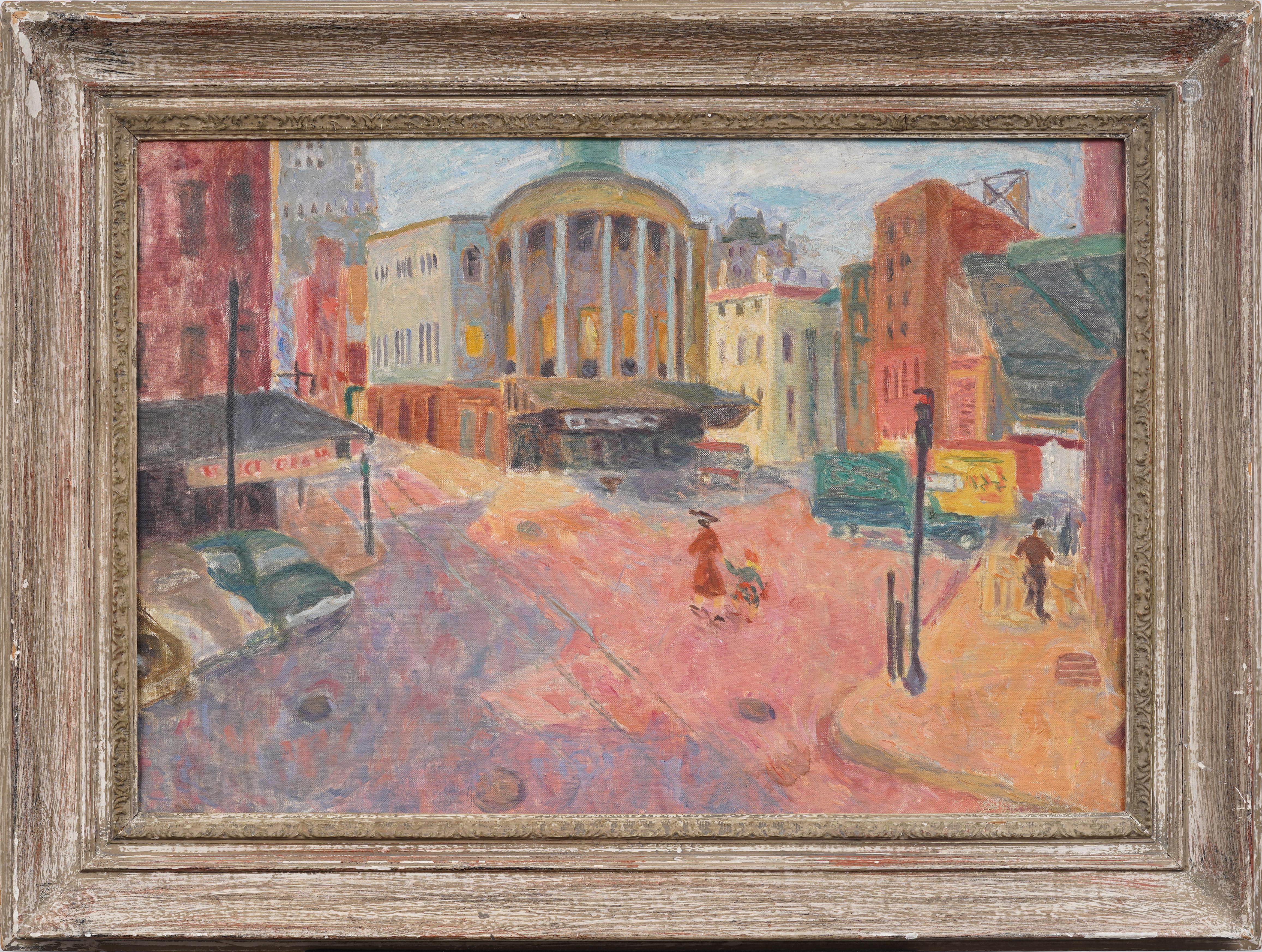 Antique American Modernist Street Scene Fauvist Color Palette Framed Painting