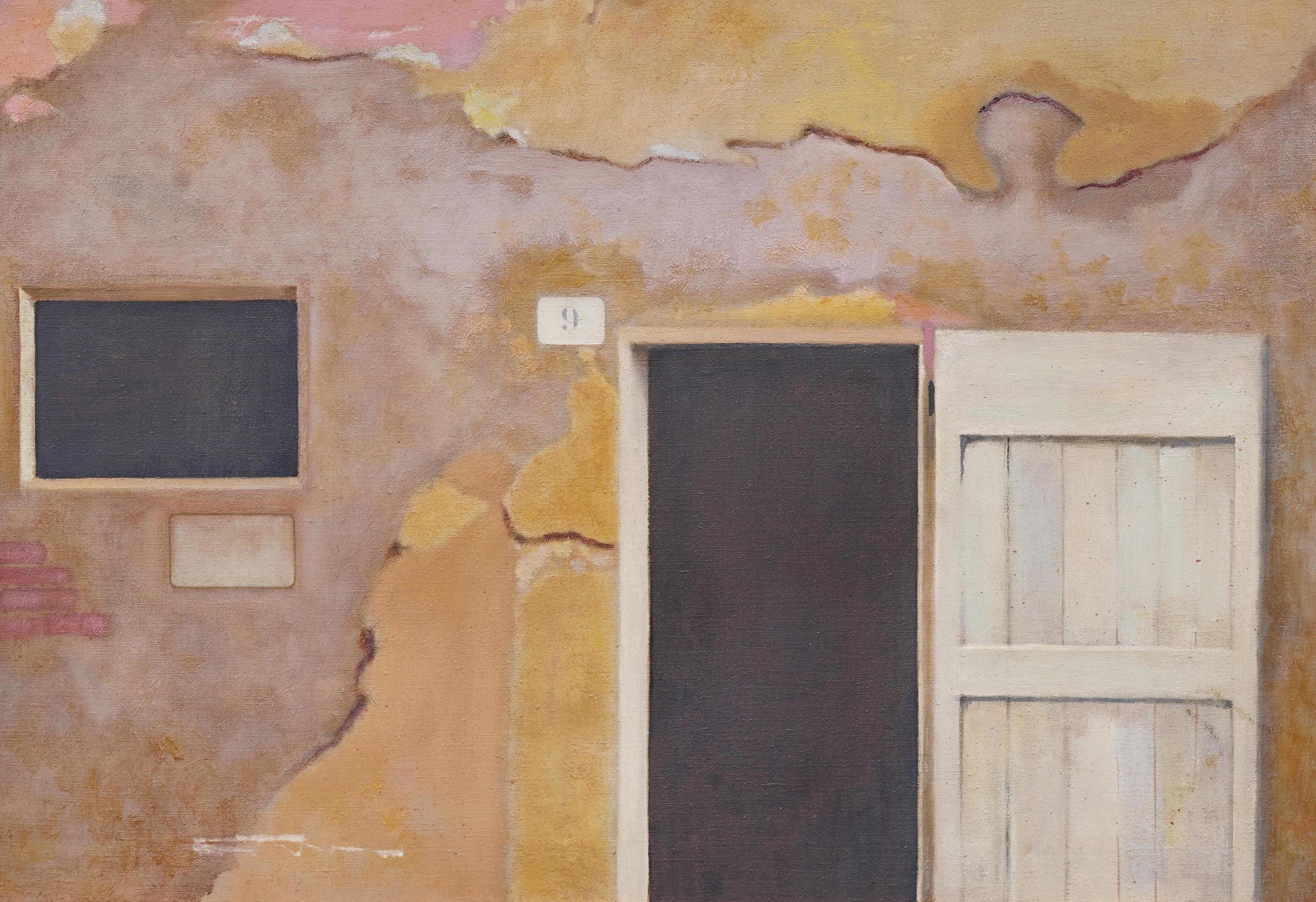 Antique American Modernist Street Scene Trompe L'Oeil Barn Door Framed Painting For Sale 3