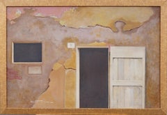 Vintage American Modernist Street Scene Trompe L'Oeil Barn Door Framed Painting