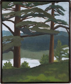 Antique American Modernist Subtle Nature Study Landscape Framed Oil Painting