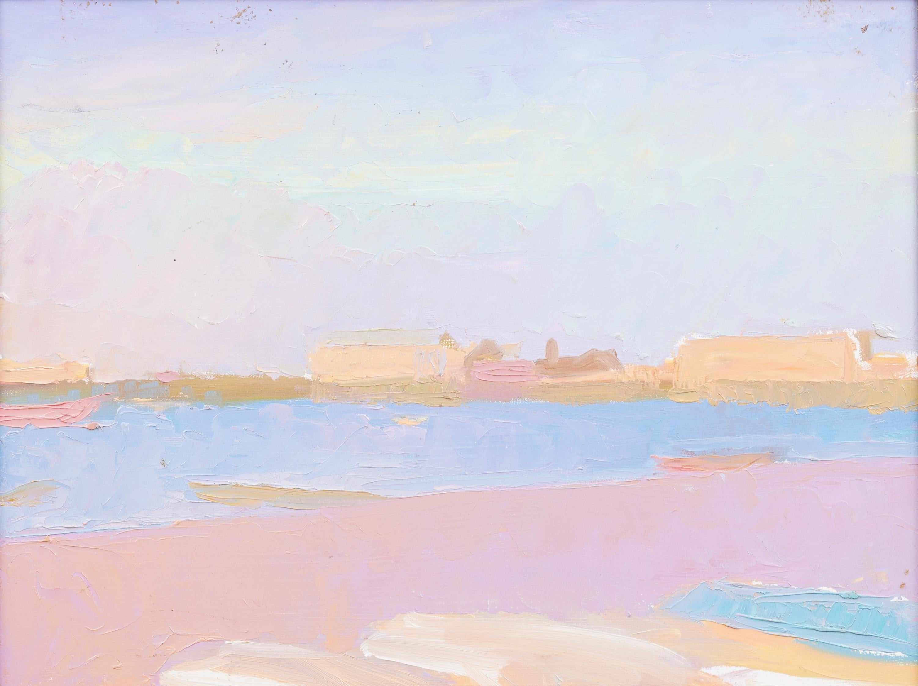 Antique American Modernist Summer Beach Scene Framed Hamptons Ocean Oil Painting For Sale 1