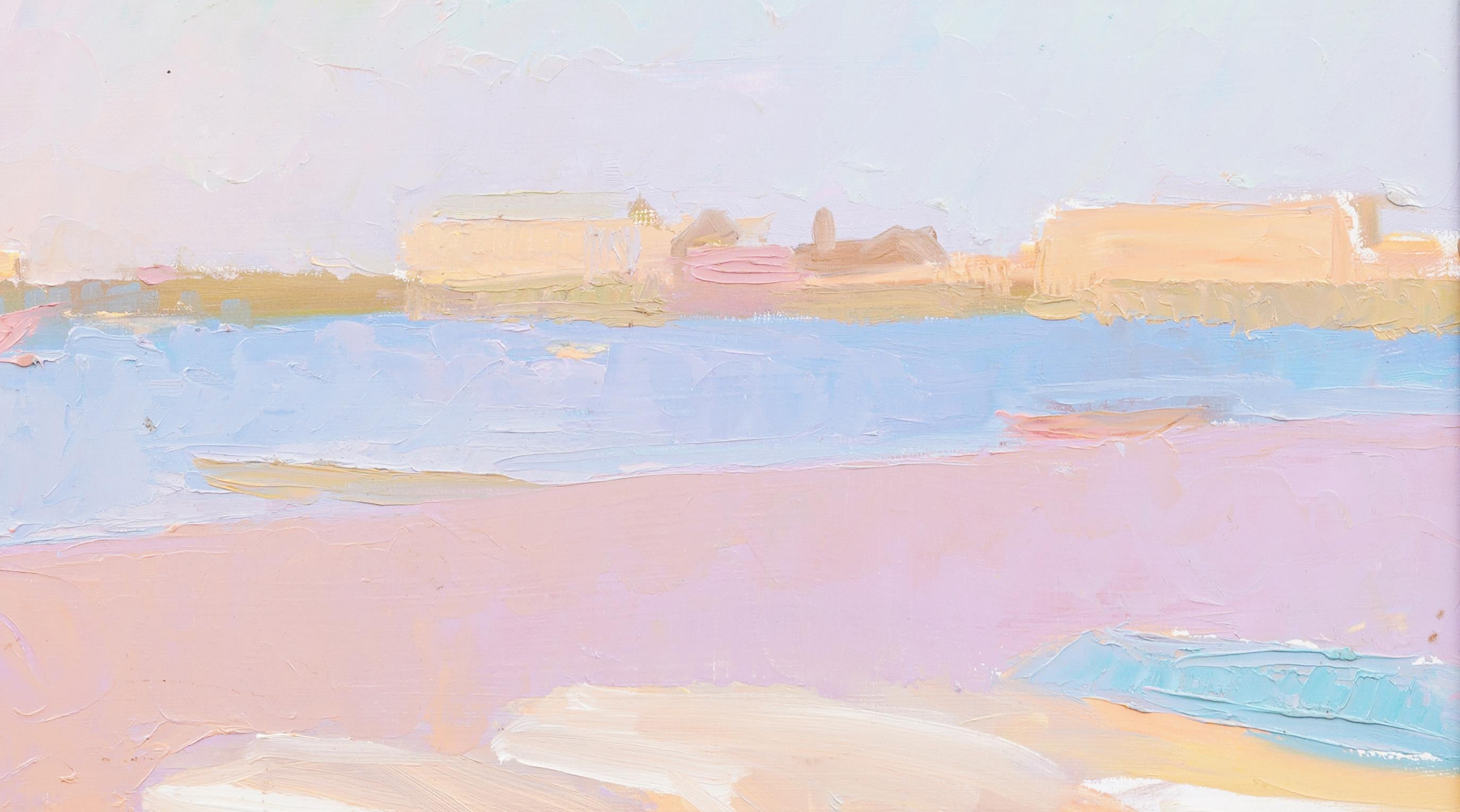 Ancienne peinture à l'huile américaine moderniste représentant une scène de plage d'été encadrée des Hamptons en vente 1