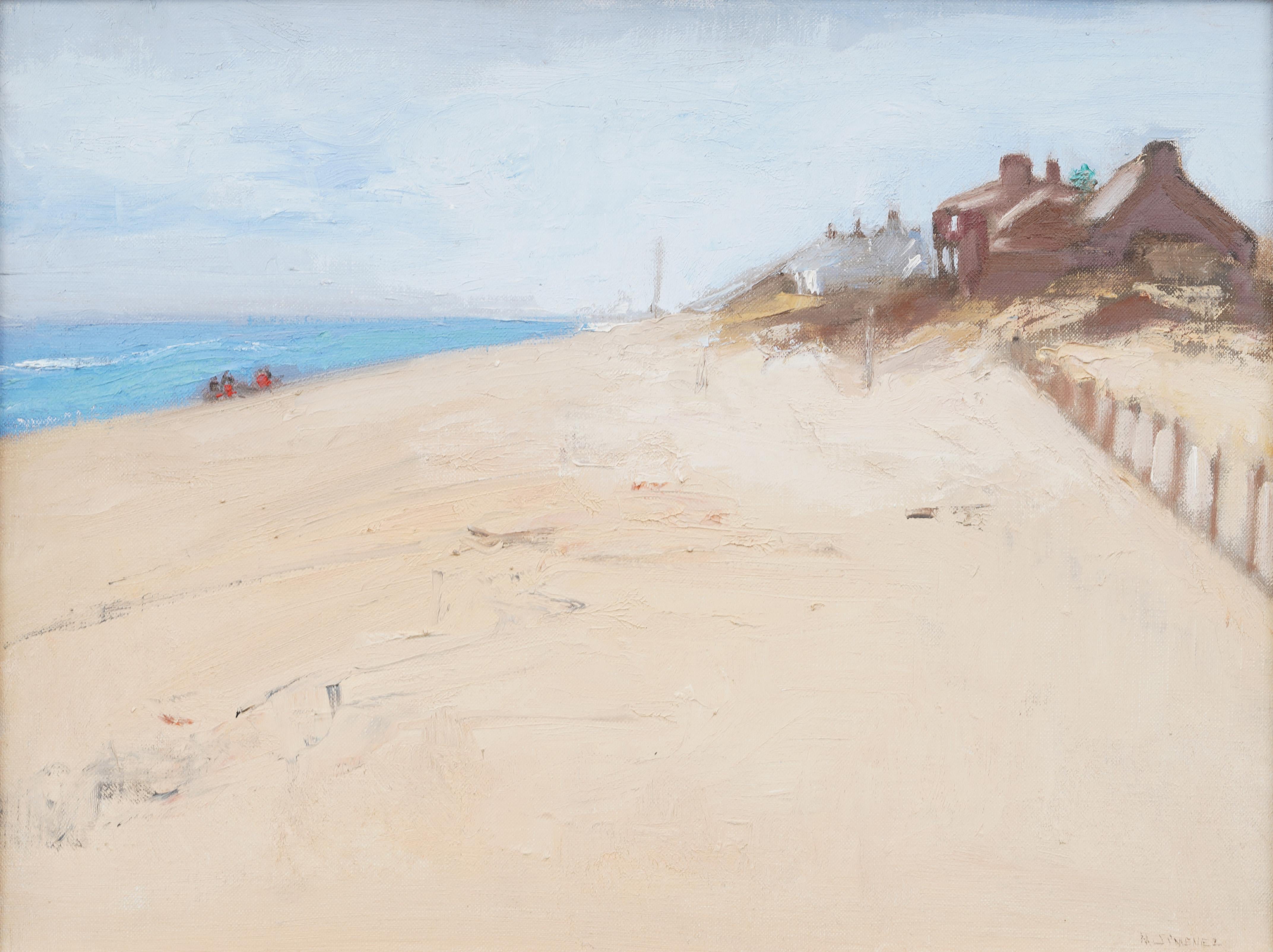 Antike amerikanische Modernist Sommer in East Hampton Strand Szene signiert Gemälde (Moderne), Painting, von Unknown