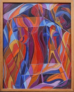 Antique American Modernist Surreal Abstract Signed Framed Oil Painting