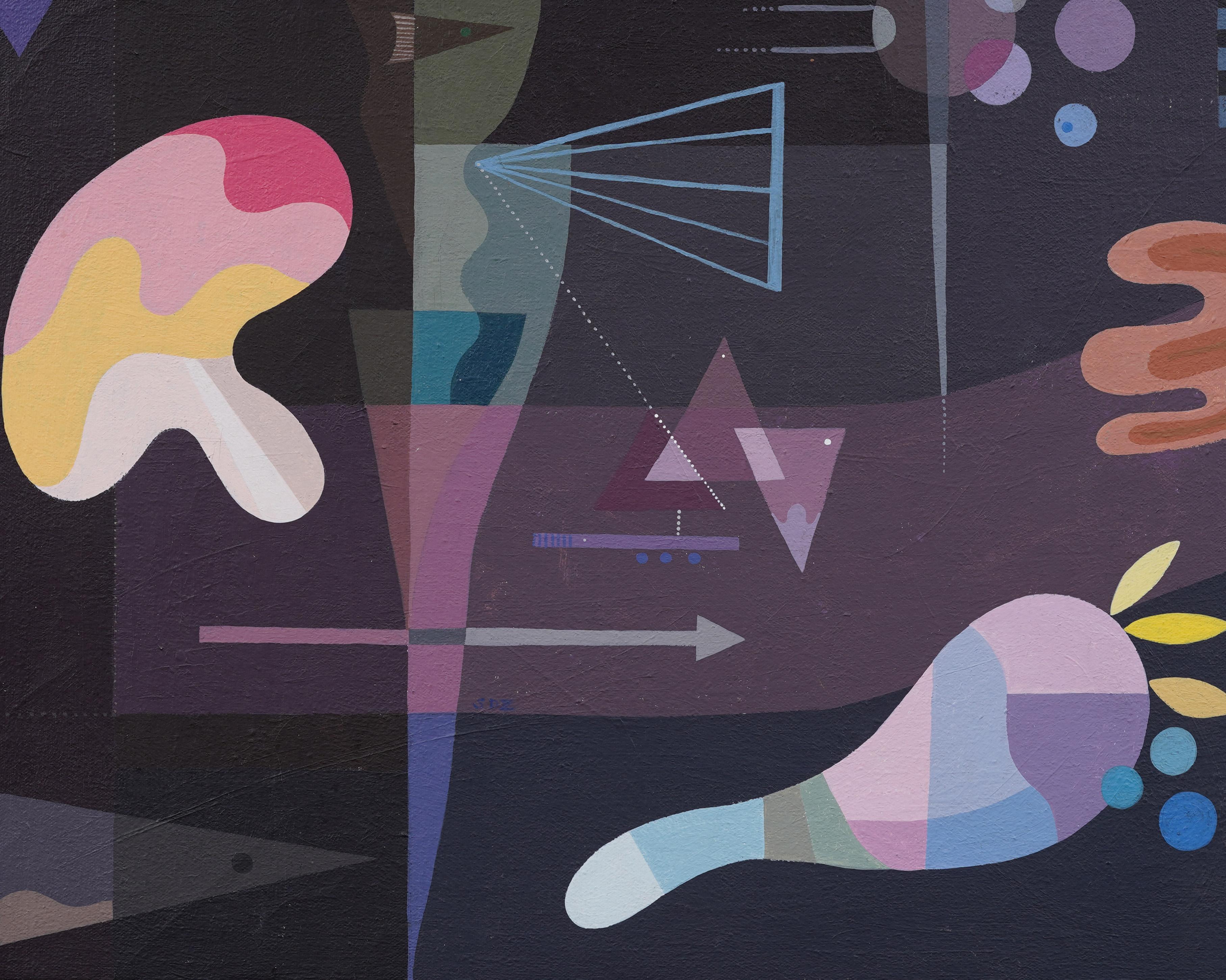 Impresionante óleo abstracto de principios del modernismo americano.  Enmarcado.  Óleo sobre lienzo.  Firmado.  Tamaño de la imagen, 18H por 24L.