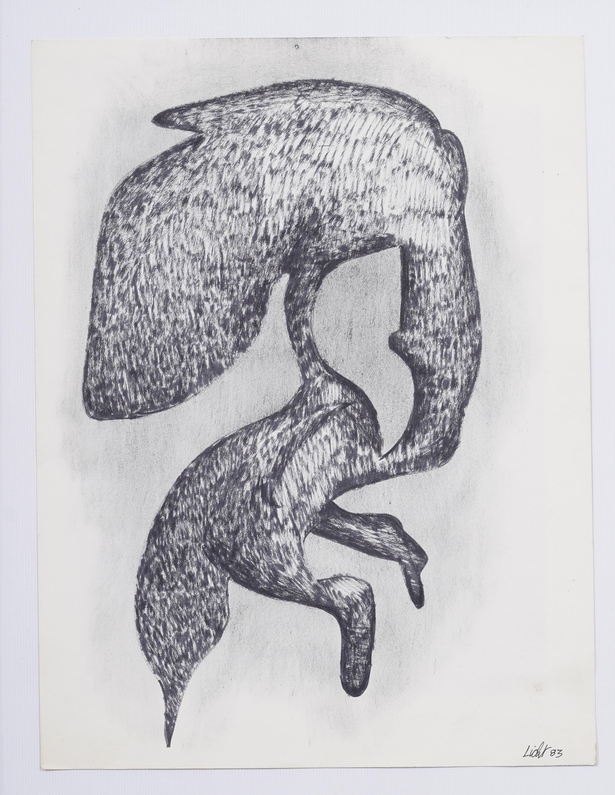 Antiguo Dibujo Figurativo Surrealista Modernista Americano Original Enmarcado - Painting Abstracto de Unknown