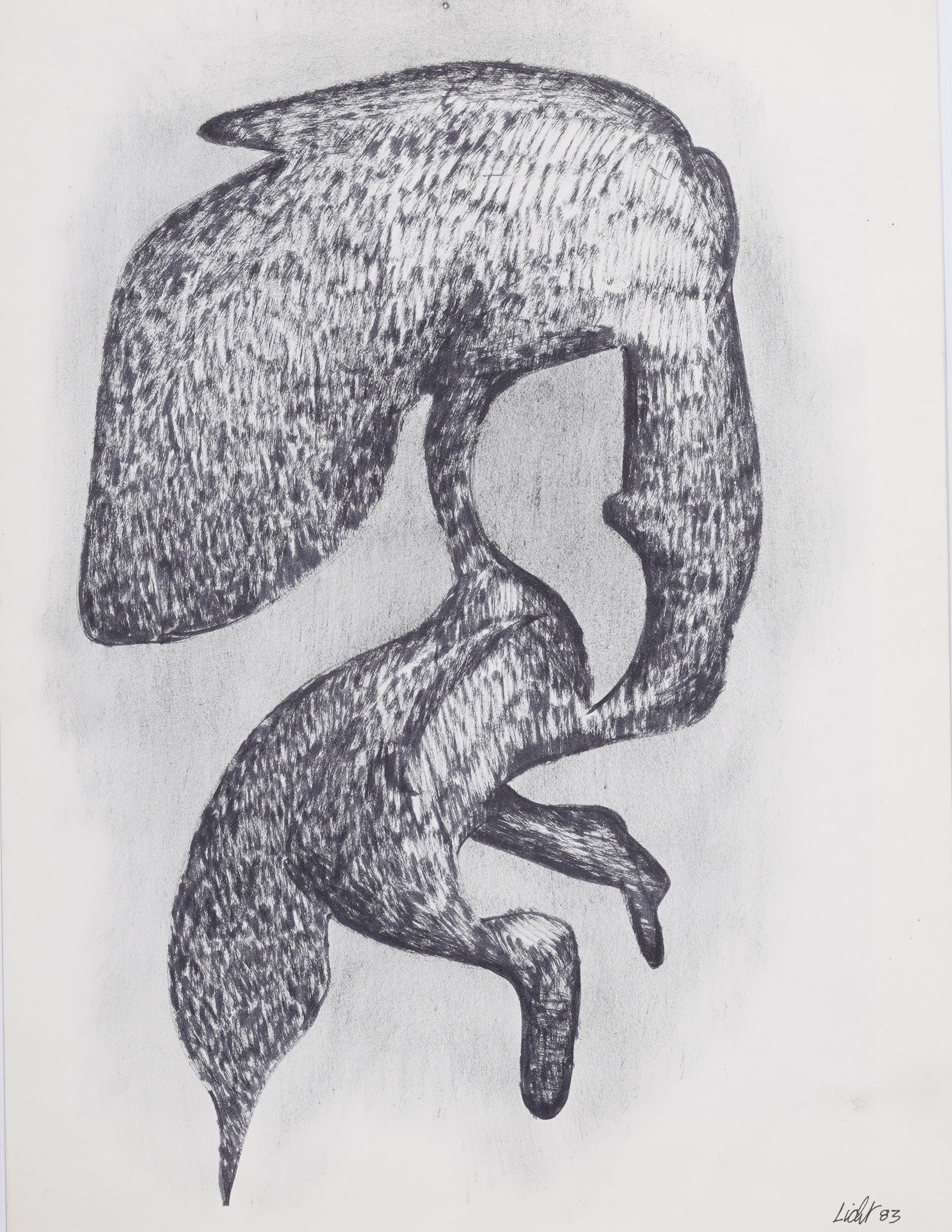 Antiguo Dibujo Figurativo Surrealista Modernista Americano Original Enmarcado - Portrait Painting Gris de Unknown