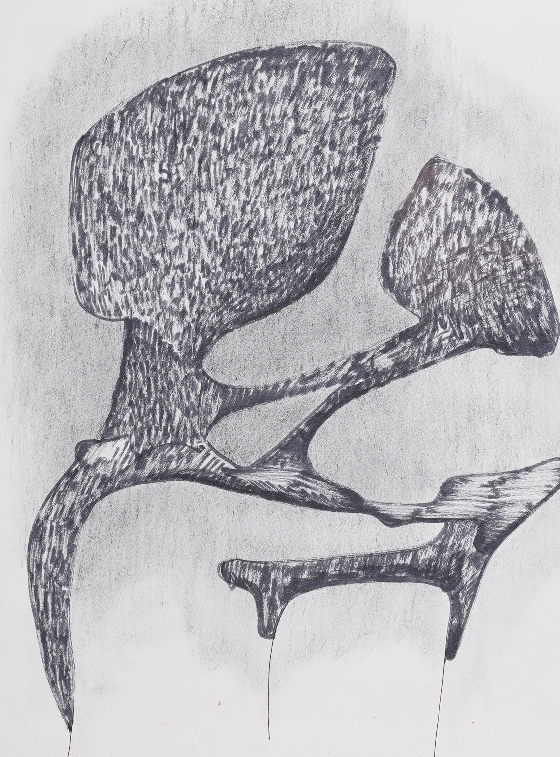 Antico disegno figurativo modernista americano surreale originale incorniciato - Abstract Painting Grigio di Unknown