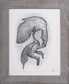 Antiguo Dibujo Figurativo Surrealista Modernista Americano Original Enmarcado