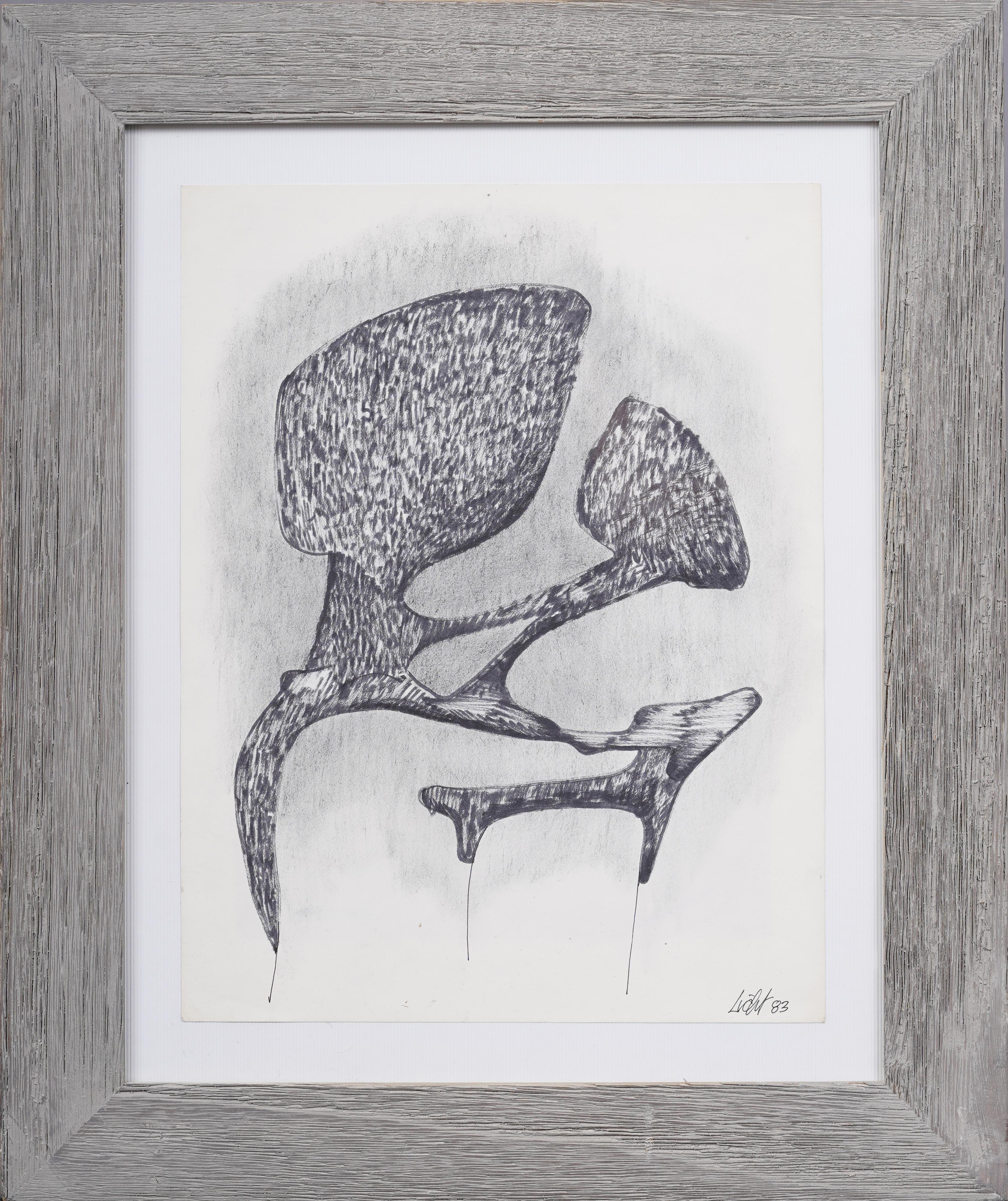 Abstract Painting di Unknown - Antico disegno figurativo modernista americano surreale originale incorniciato