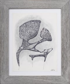 Antiguo Dibujo Figurativo Surrealista Modernista Americano Original Enmarcado