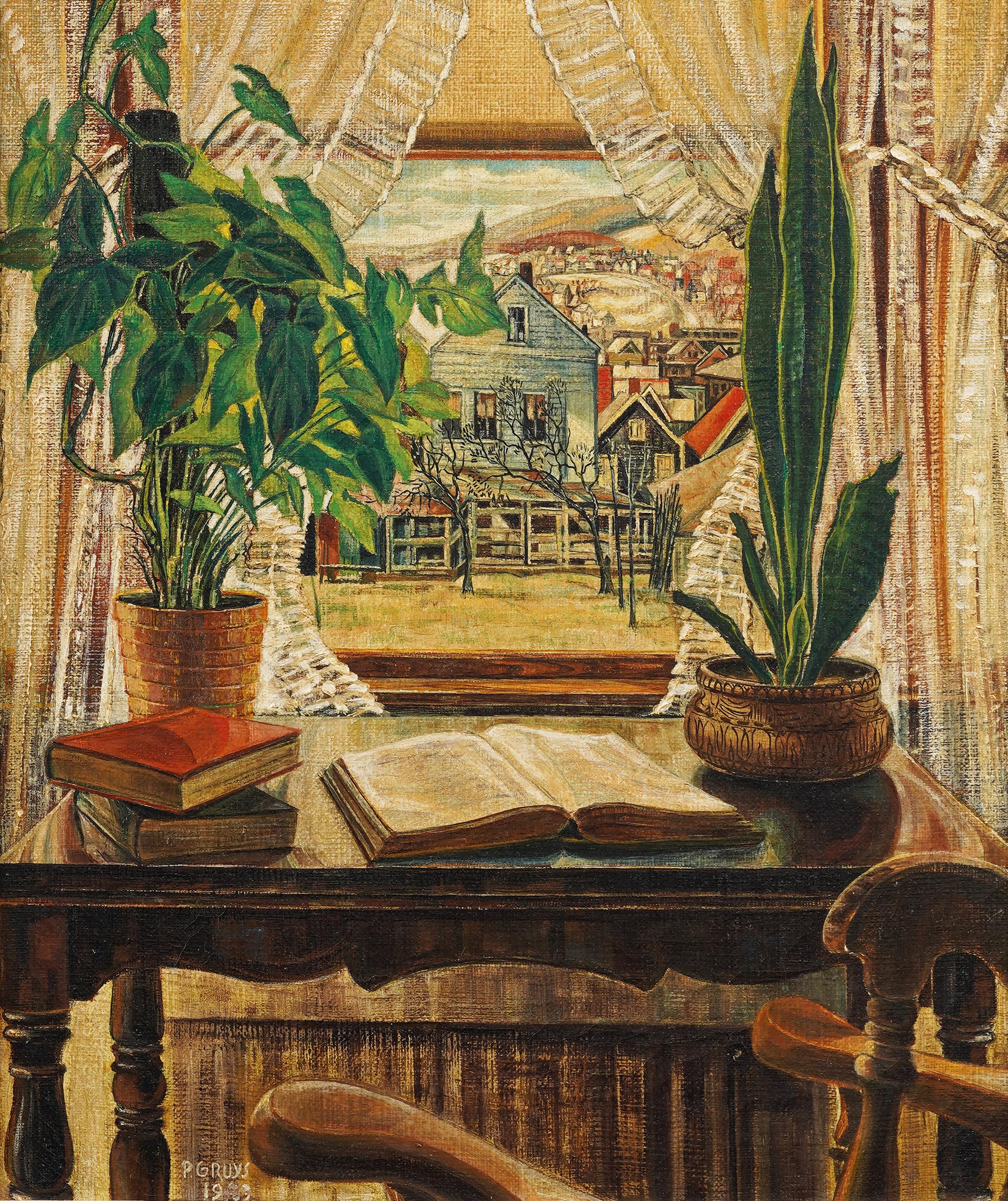 Maravillosa y rara pintura al óleo en trampantojo de principios del modernismo estadounidense.  Enmarcado.  Óleo sobre lienzo.  Firmado.  Tamaño de la imagen, 12H por 16L.