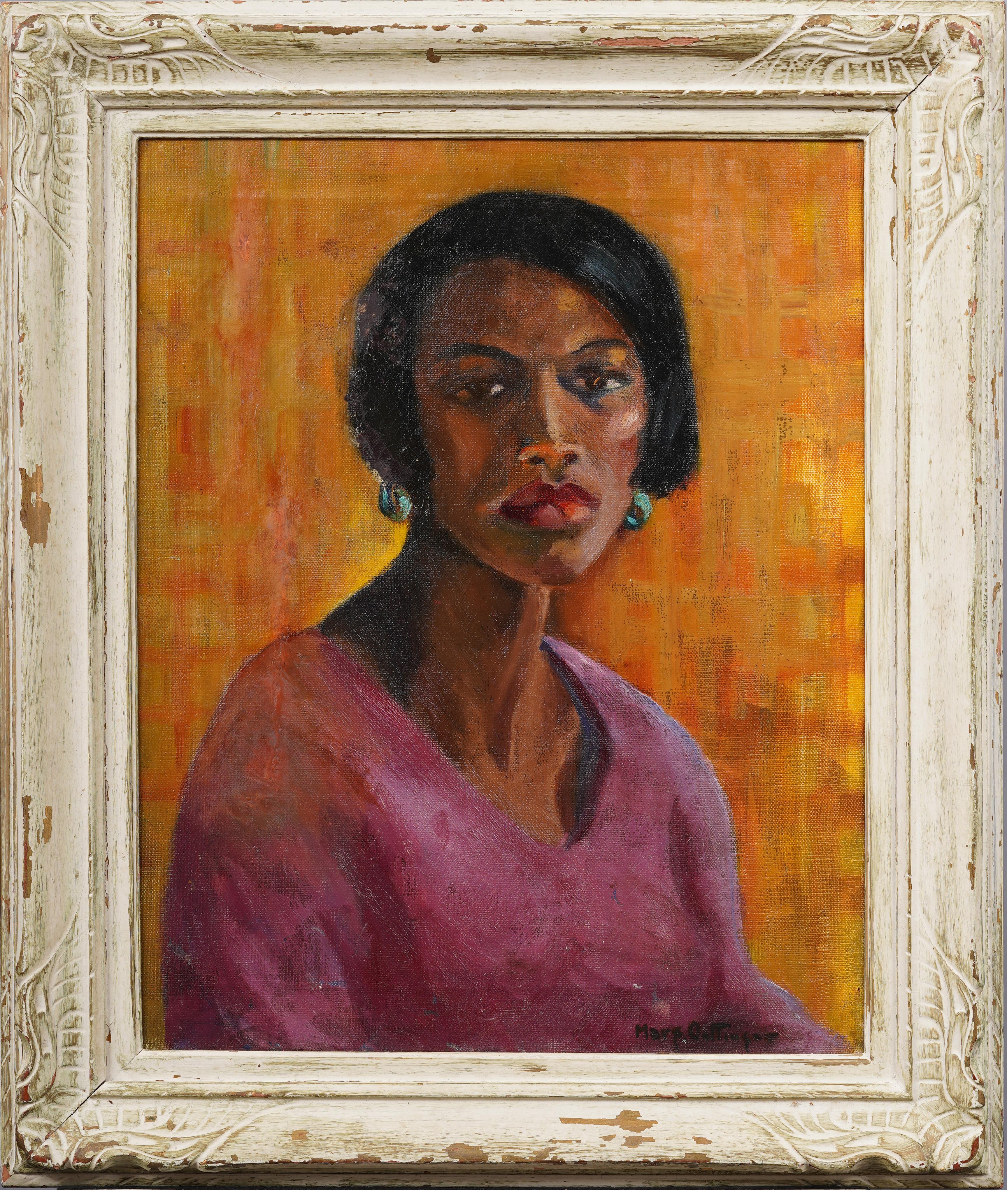 Antiguo cuadro al óleo modernista americano Retrato de mujer joven y bella enmarcado - Painting de Unknown