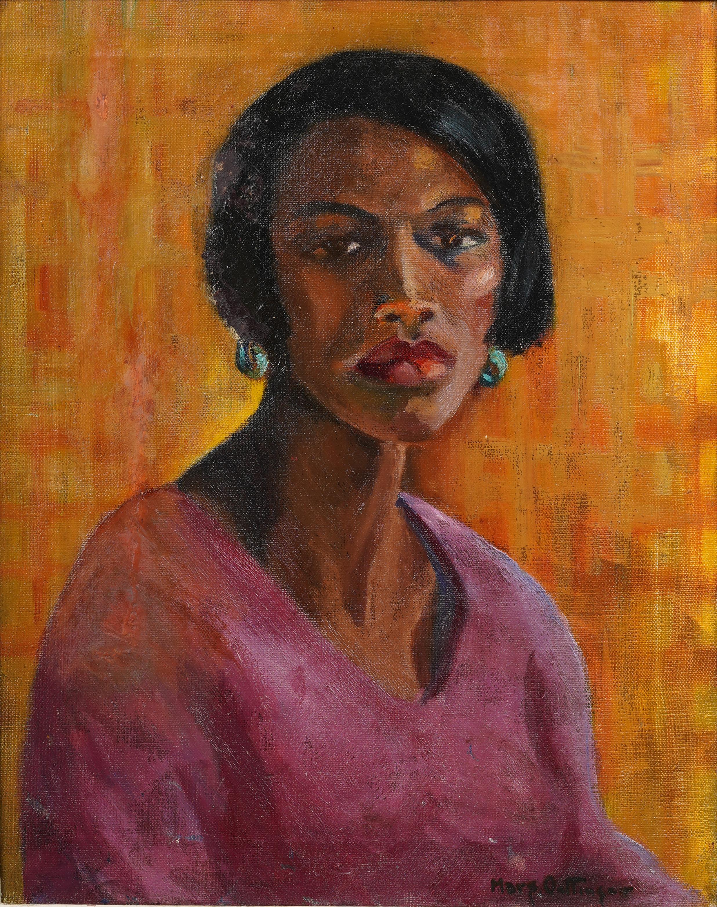 Antiguo cuadro al óleo modernista americano Retrato de mujer joven y bella enmarcado - Painting Moderno de Unknown
