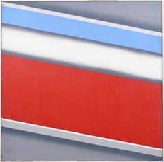 Pittura ad olio antica americana monumentale Op Art con cornice, astratta e colorata