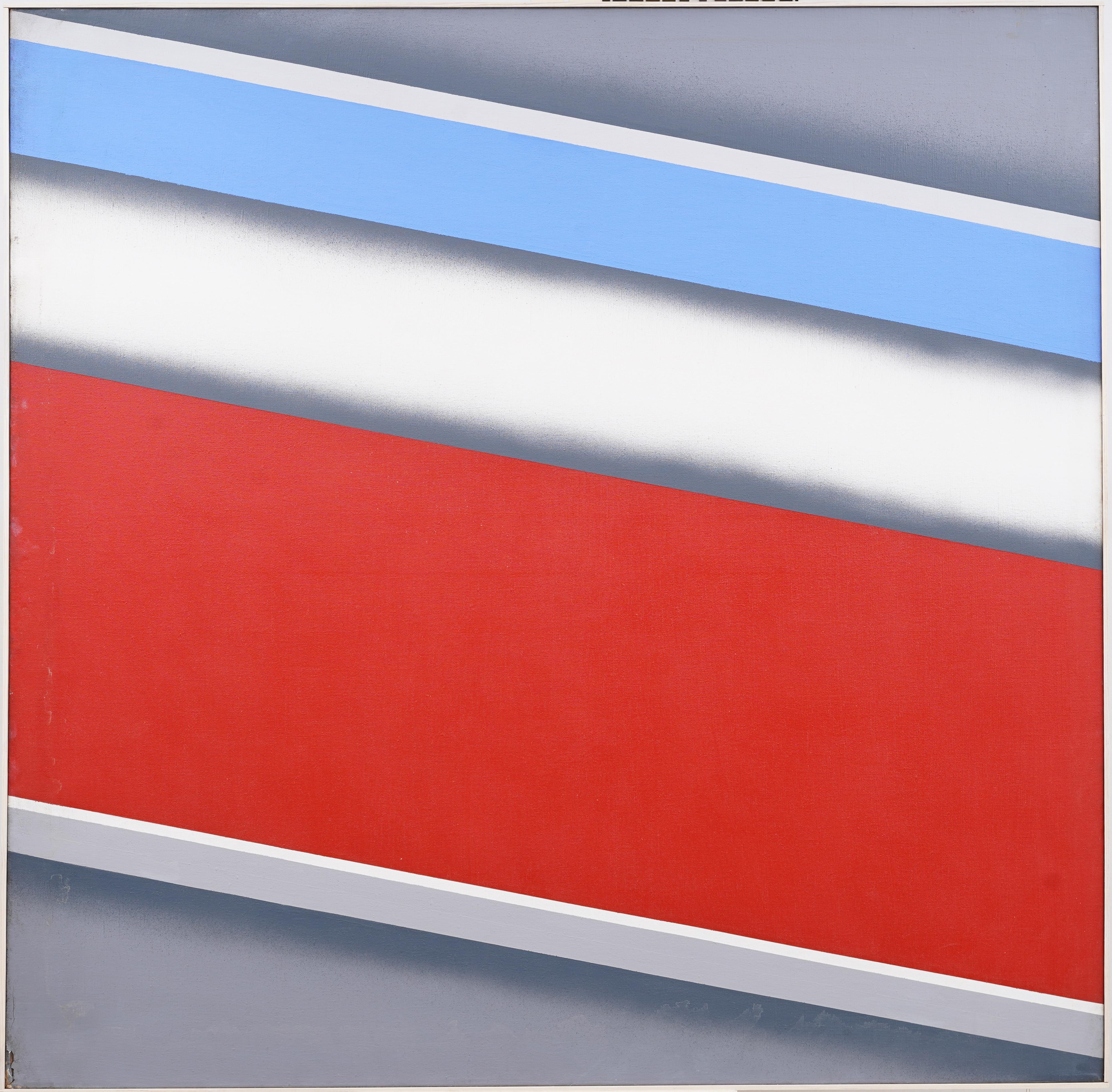 Unknown Abstract Painting – Antikes amerikanisches Monumentales Op-Art-Ölgemälde, gerahmt, abstraktes Farbfeld, Ölgemälde