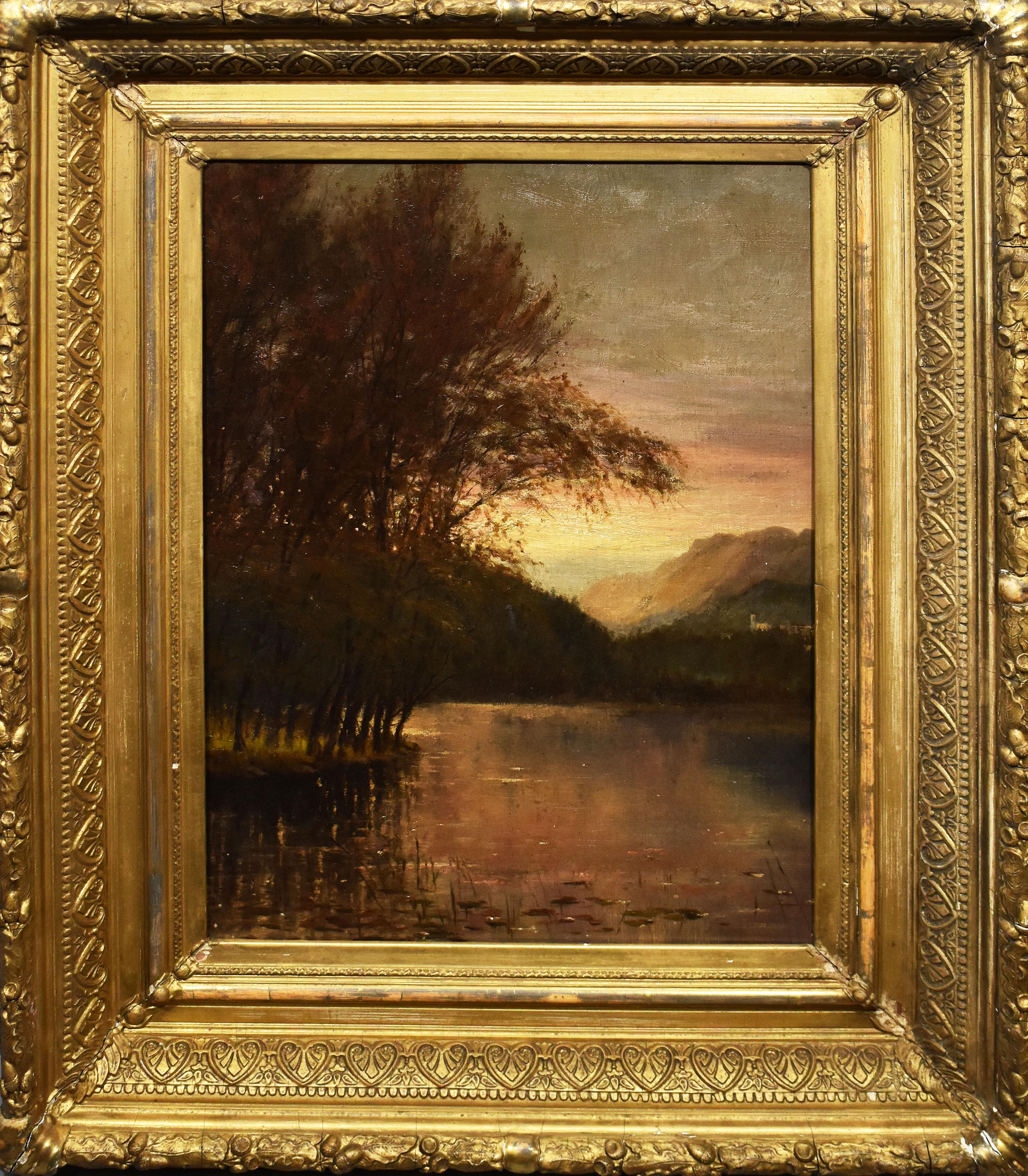 Unknown Landscape Painting - Antique American Museum Quality Luminous Hudson River School Sunset Landscape 