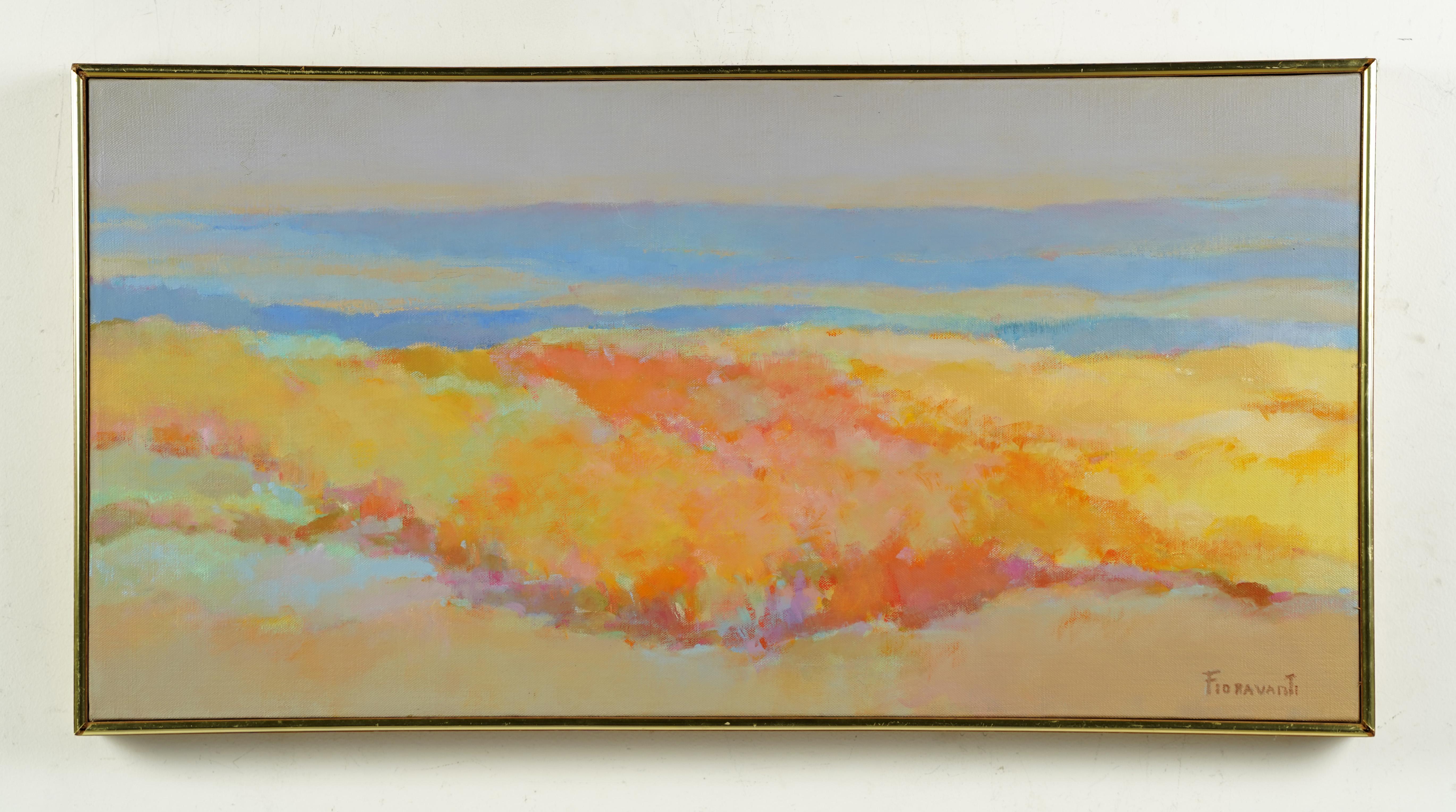 Antique American modernist seascape signed oil painting.  Oil on canvas.  Signed on verso.  Framed.  Image size, 30L x 15H.