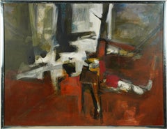 Antique American New York City Large Abstract Expressionist Framed Oil Painting