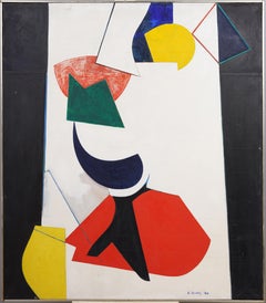 Pittura ad olio antica americana New York Mid Century Geometric Abstract con cornice