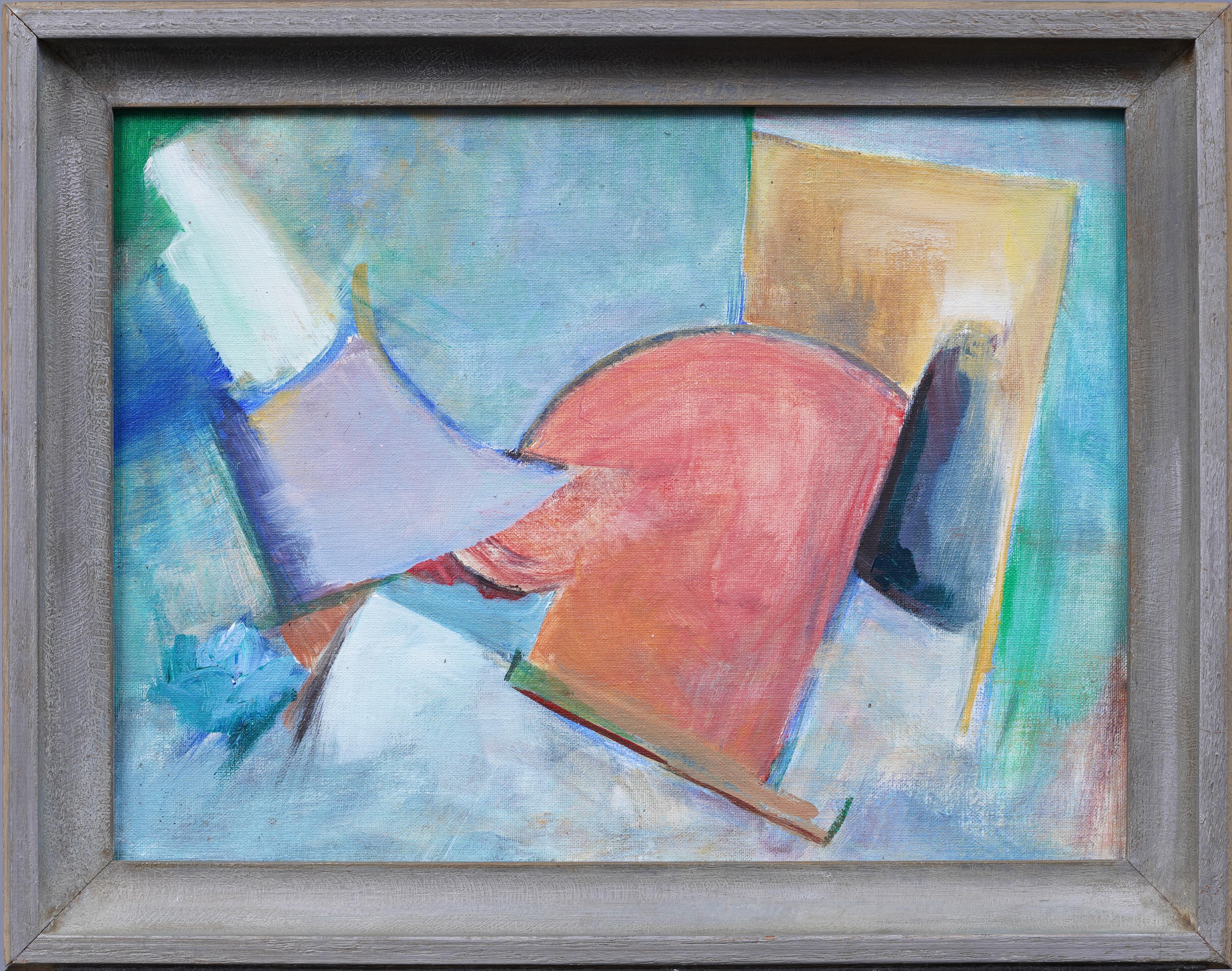 Antique American New York School Modernist Abstract Cubist Framed Oil Painting - Gray Abstract Painting by Unknown