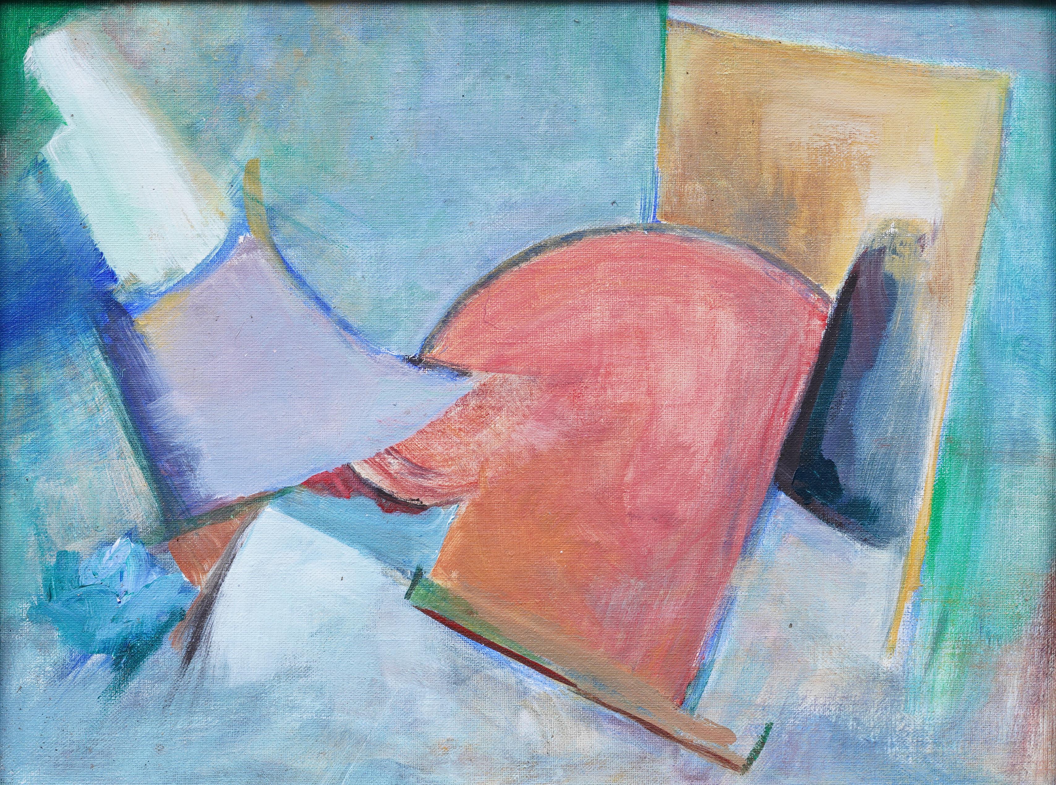 Impressive early American abstract painting. Oil on canvas board.  Framed.   Image size, 12 by 16 inches.  