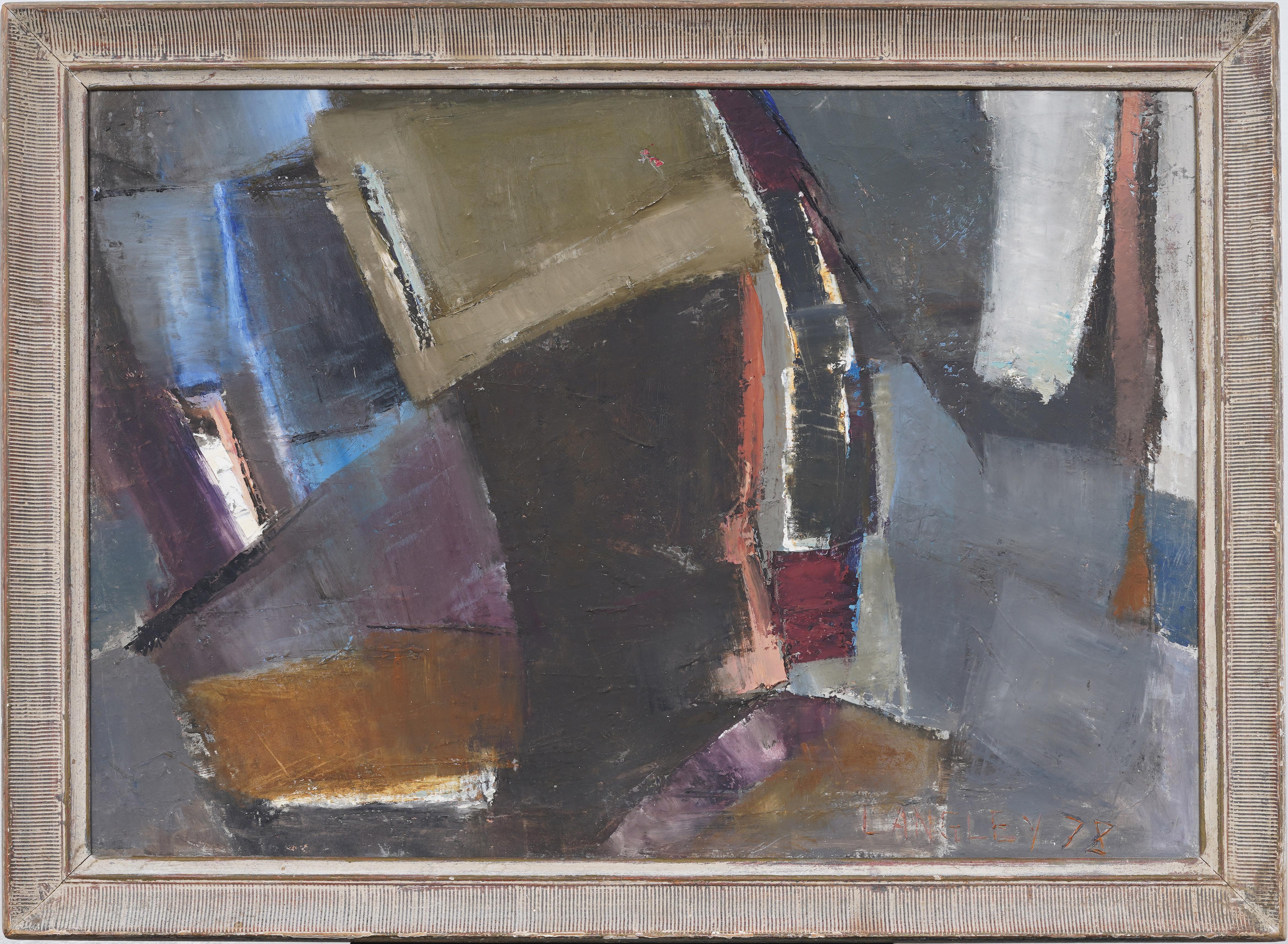 Antique American Nicely Framed Abstract Expressionist Large Cubist Oil Painting - Gray Still-Life Painting by Unknown
