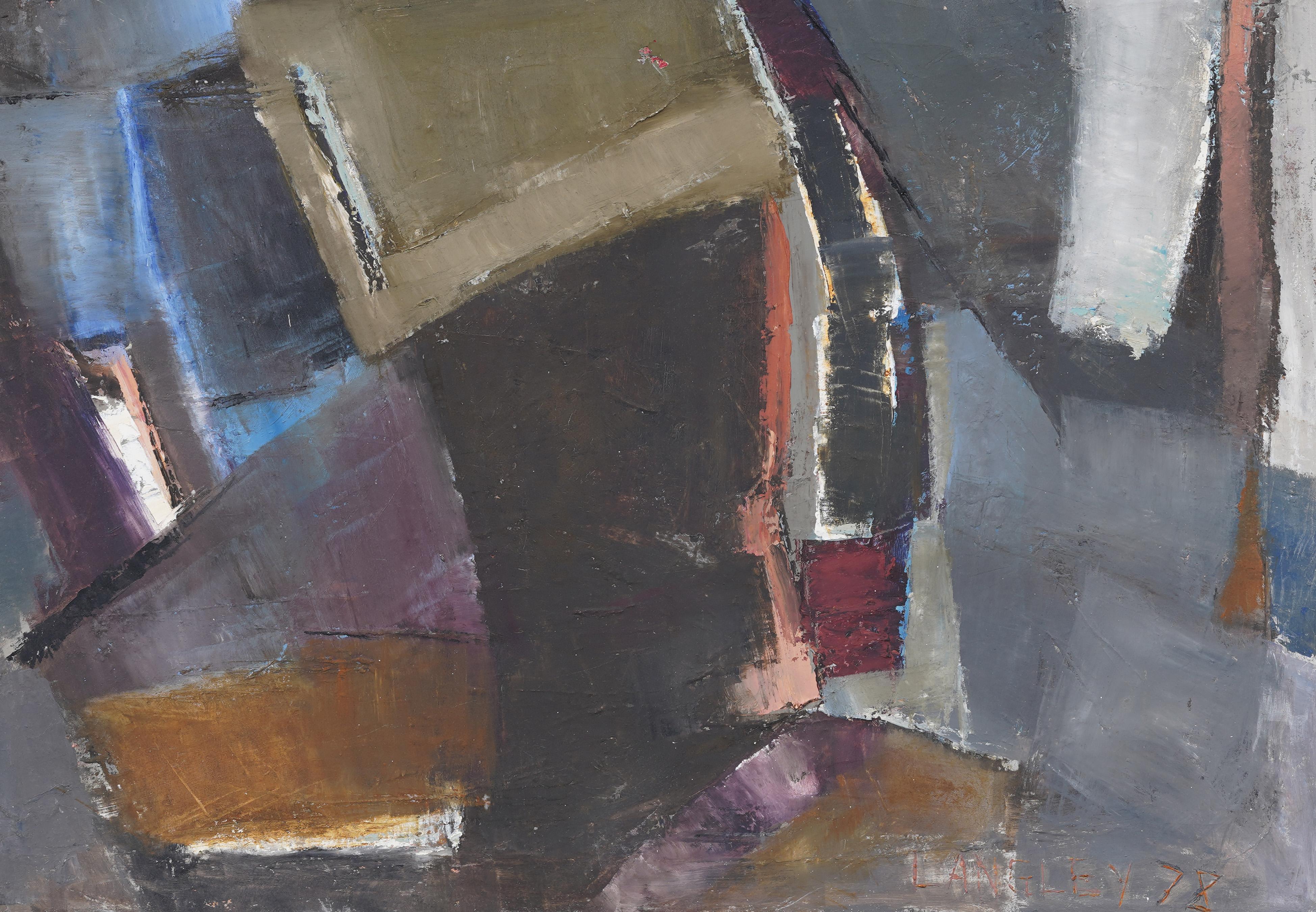 Antique American Nicely Framed Abstract Expressionist Large Cubist Oil Painting For Sale 1