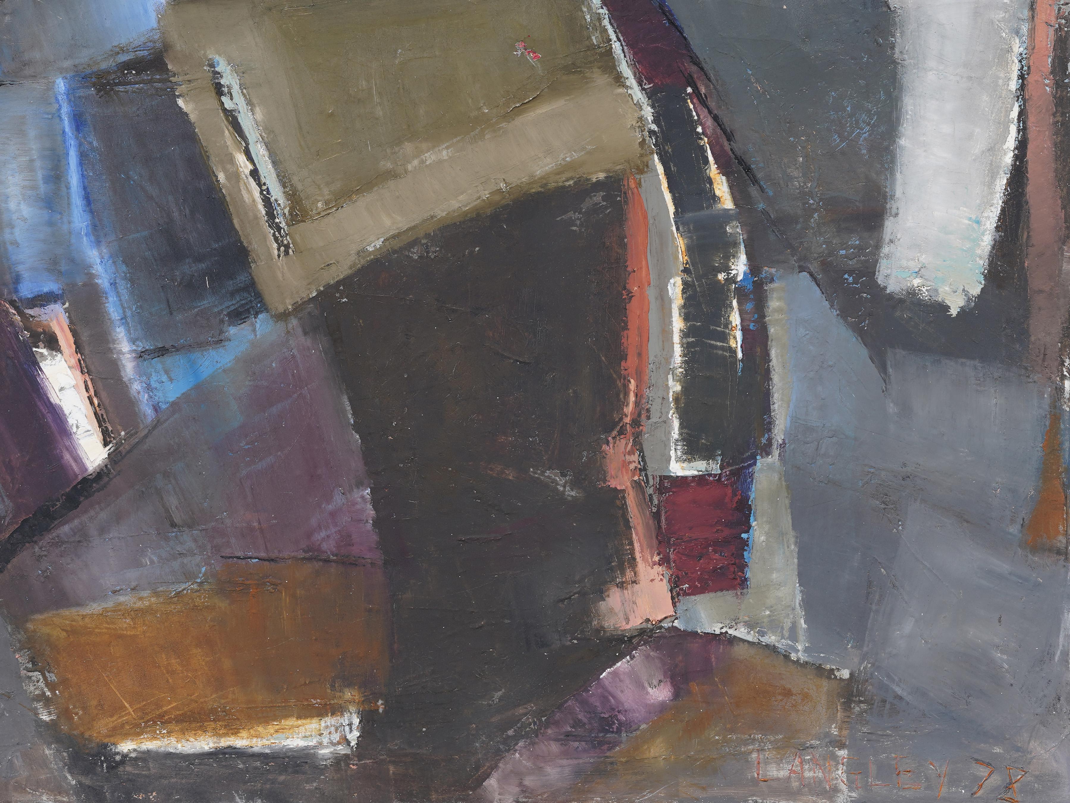 Antique American Nicely Framed Abstract Expressionist Large Cubist Oil Painting For Sale 2