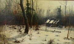 Antique American Oil Painting Landscape "Abandoned Cabin " Circa 194o's