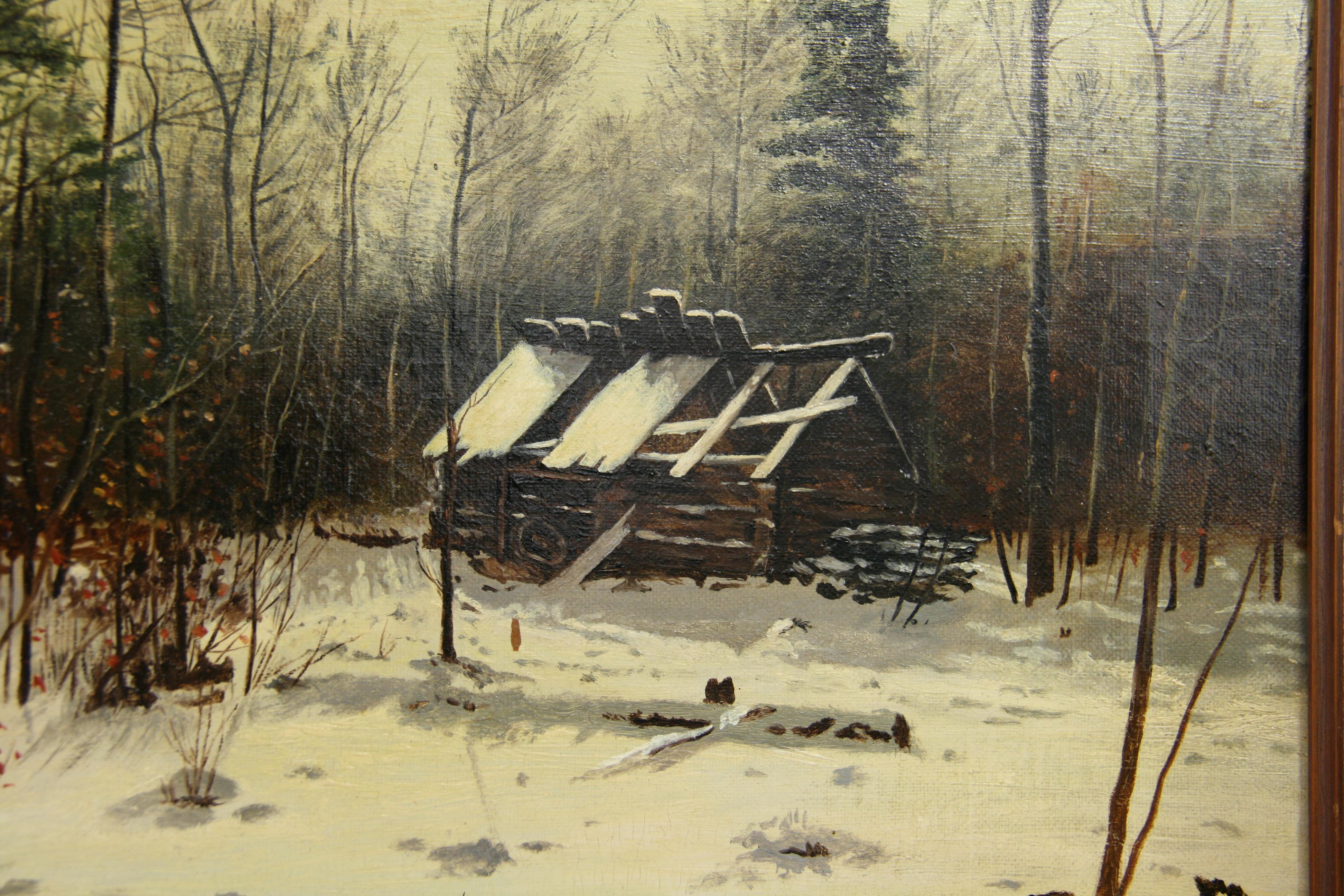 Antikes amerikanisches Ölgemälde Landschaftsgemälde, „Abandoned Cabin“, ca. 194o's im Angebot 2