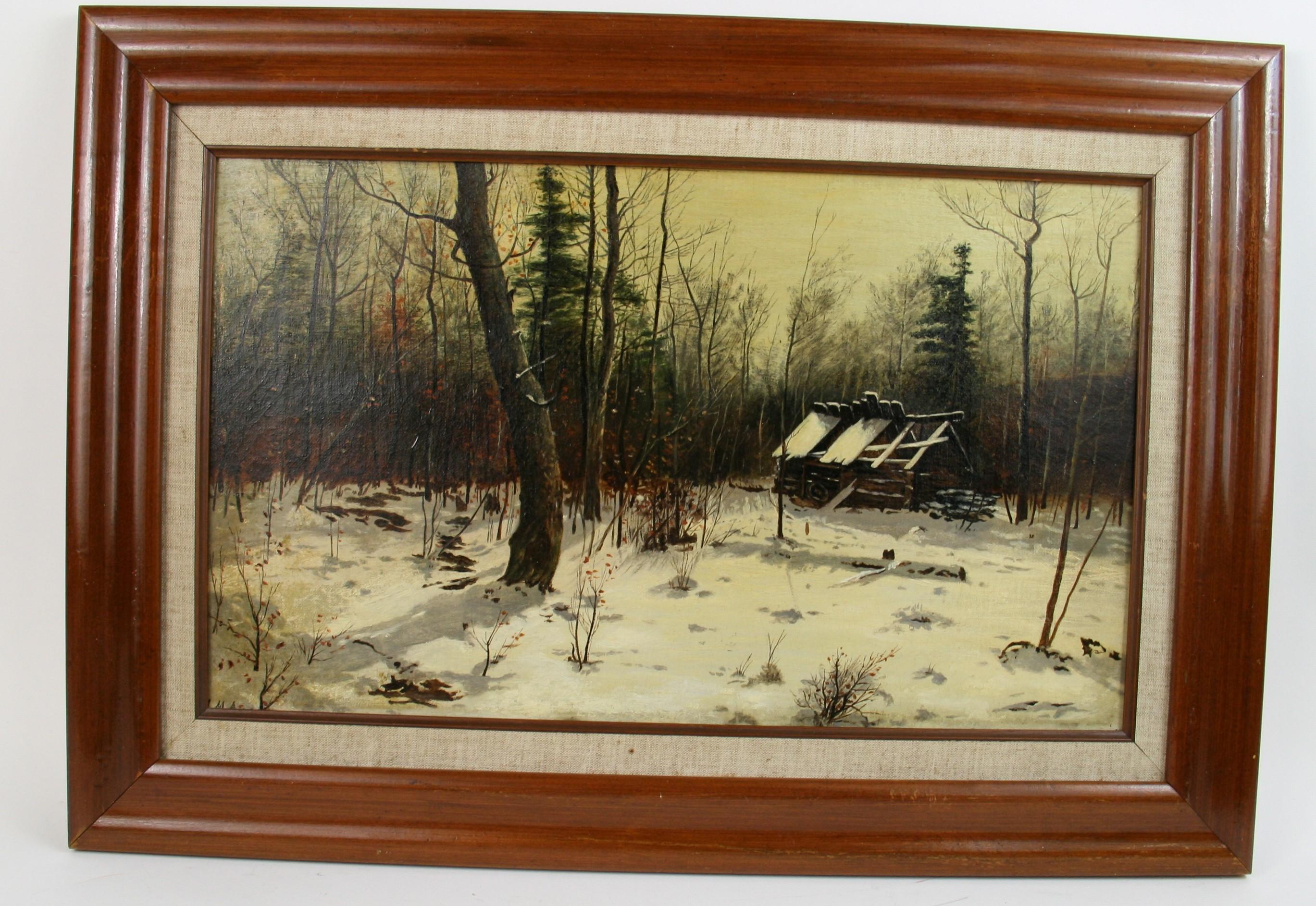 Unknown Landscape Painting - Antique American Oil Painting Landscape "Abandoned Cabin " Circa 194o's