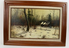 Antique American Oil Painting Landscape "Abandoned Cabin " Circa 194o's