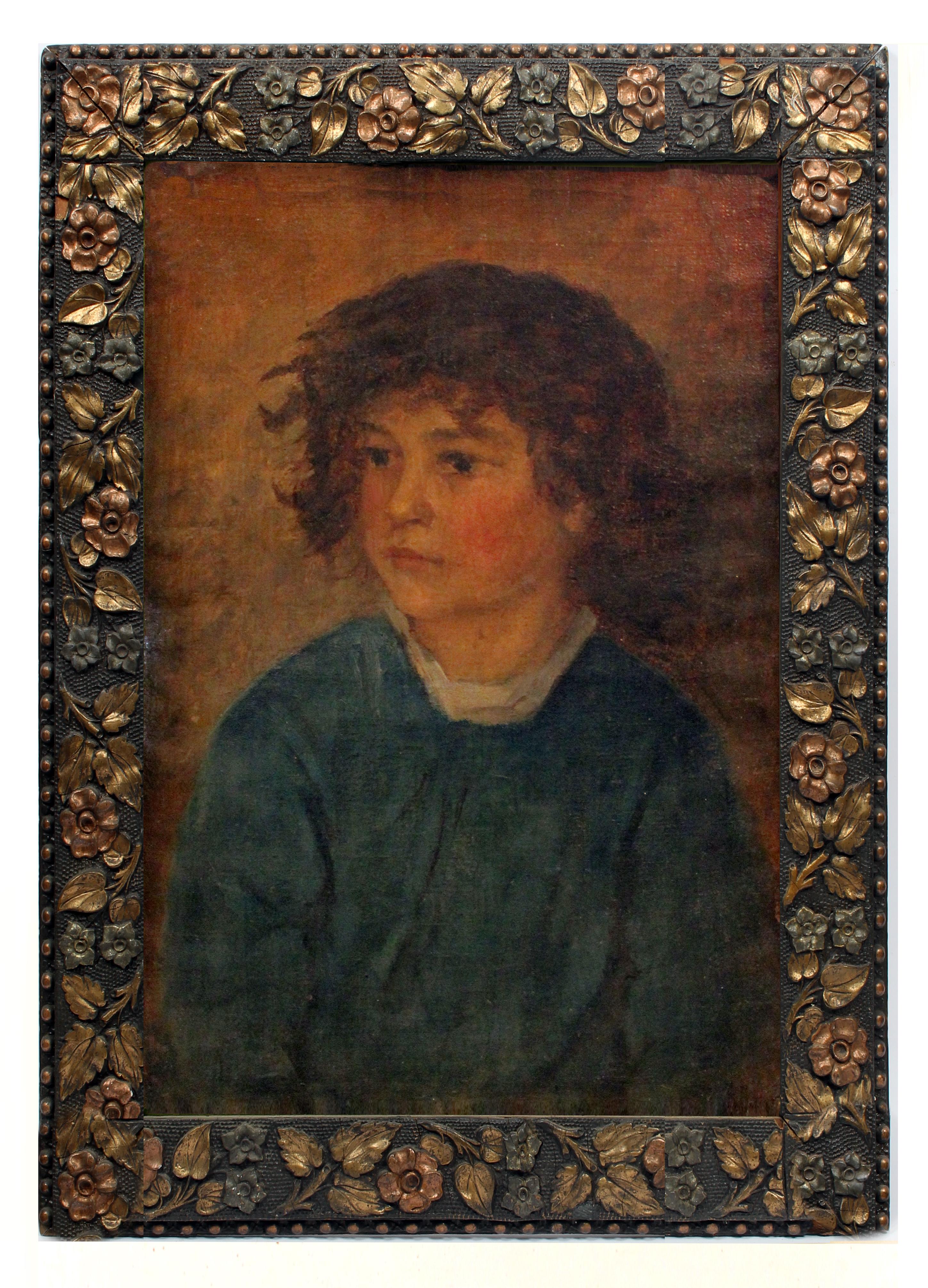 Unknown Portrait Painting - Antique American Oil Painting Portrait Young Boy Stunning Period Frame Charming