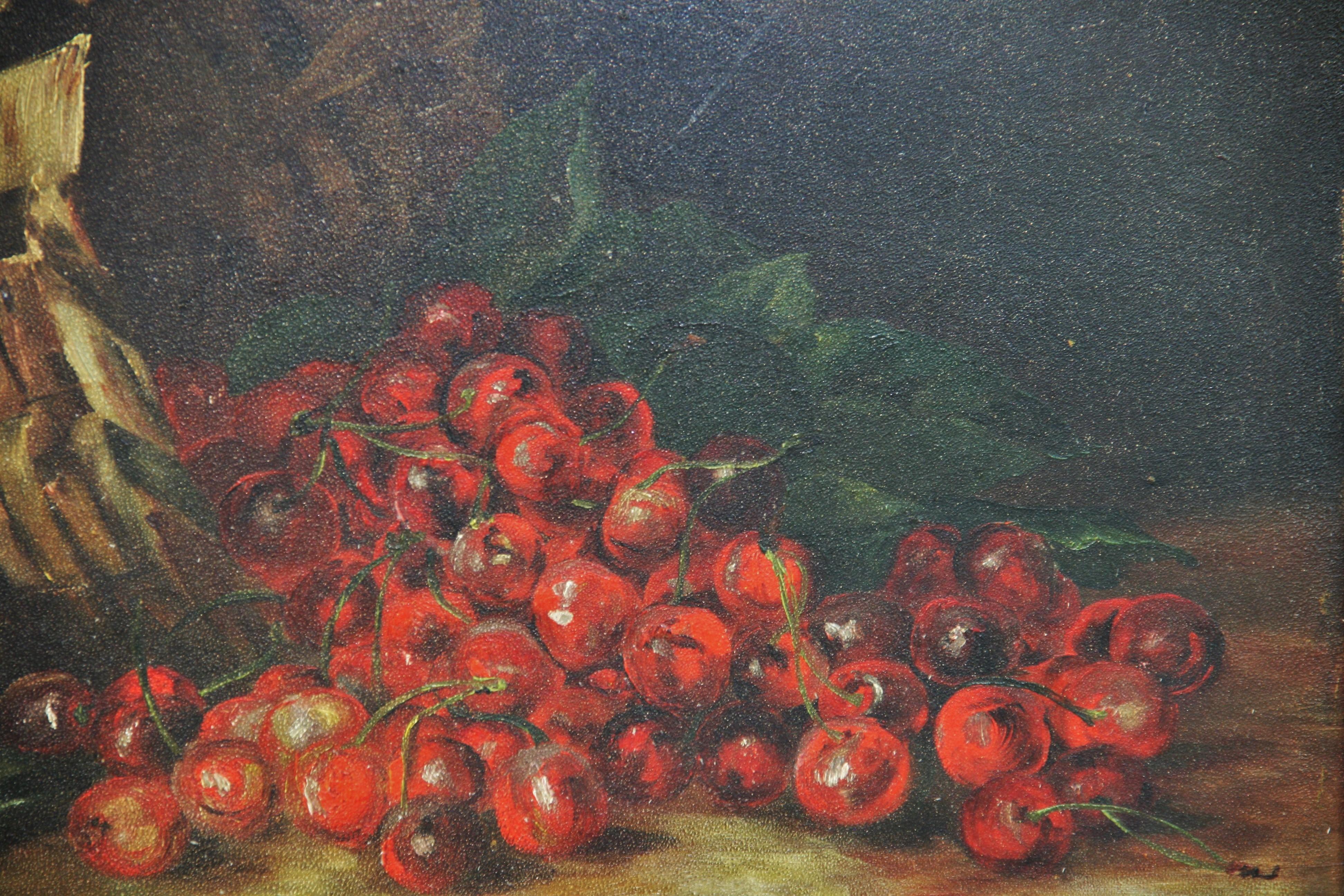 Antique American Oil Painting Strawberries in a Basket Late 19th C For Sale 2