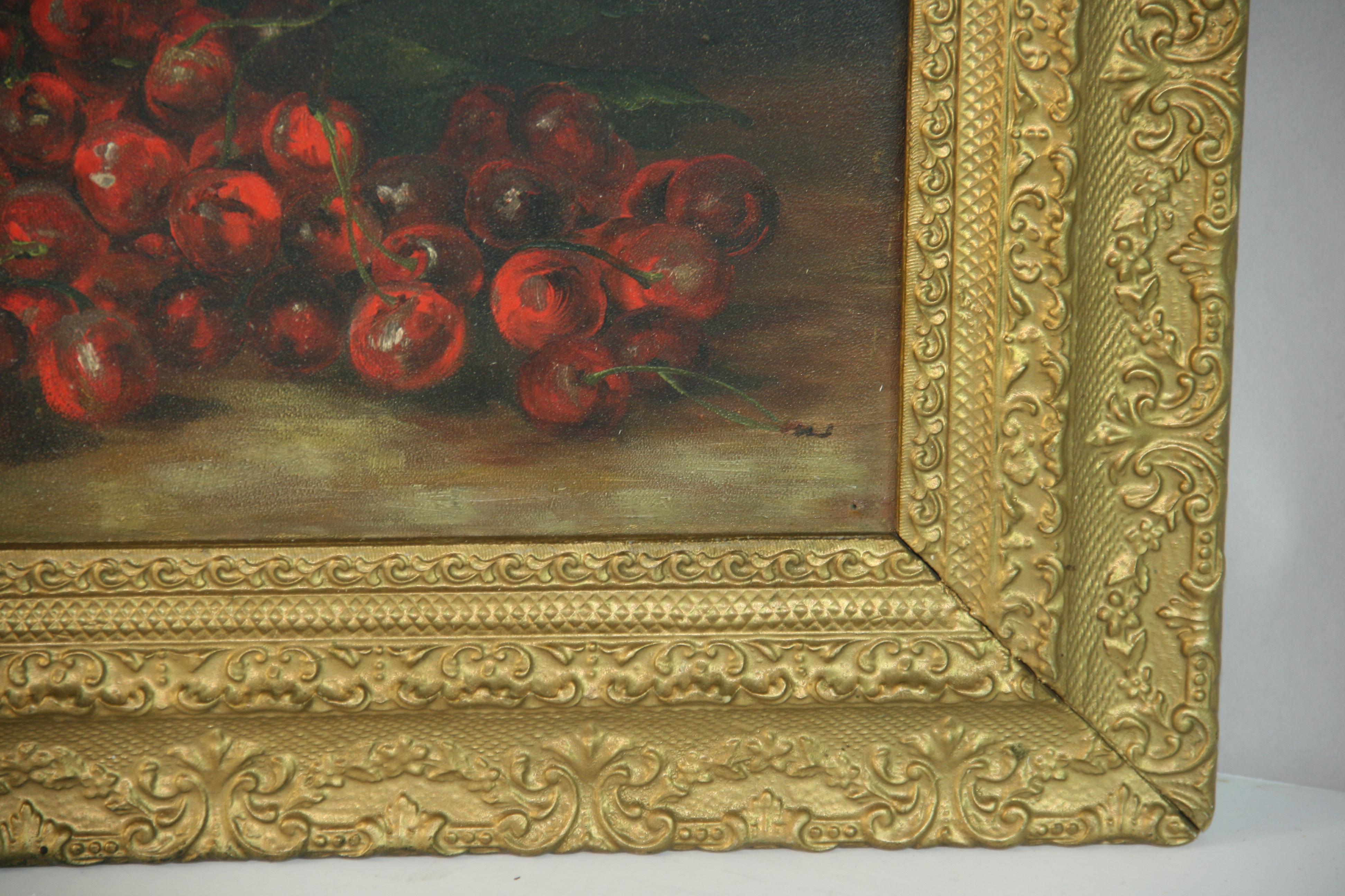 Antique American Oil Painting Strawberries in a Basket Late 19th C For Sale 3