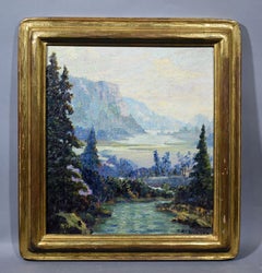 Antique American Oil Painting Western California Wilderness Landscape Painting