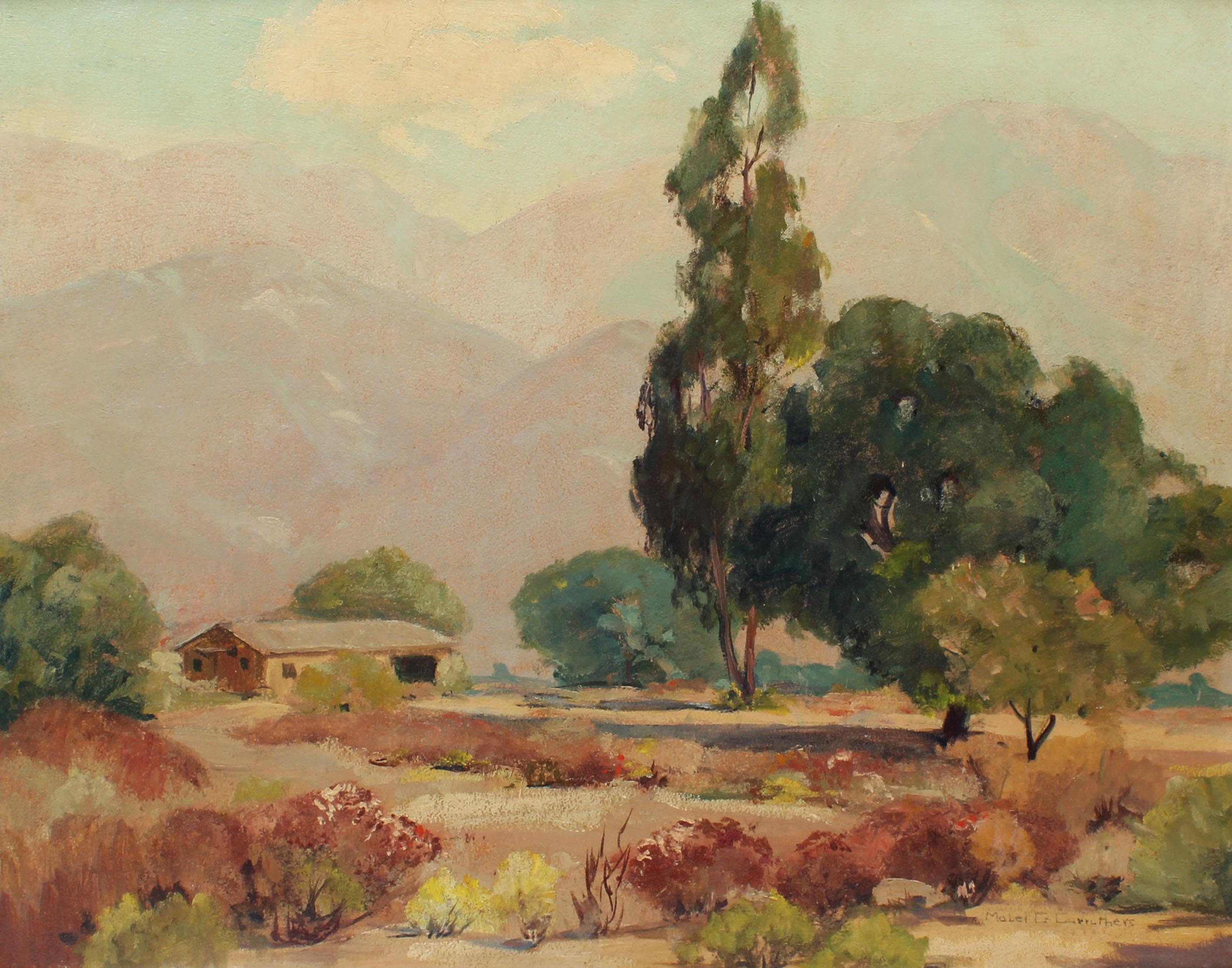 Antique American Original California Mountain Valley Landscape Oil Painting - Brown Landscape Painting by Unknown