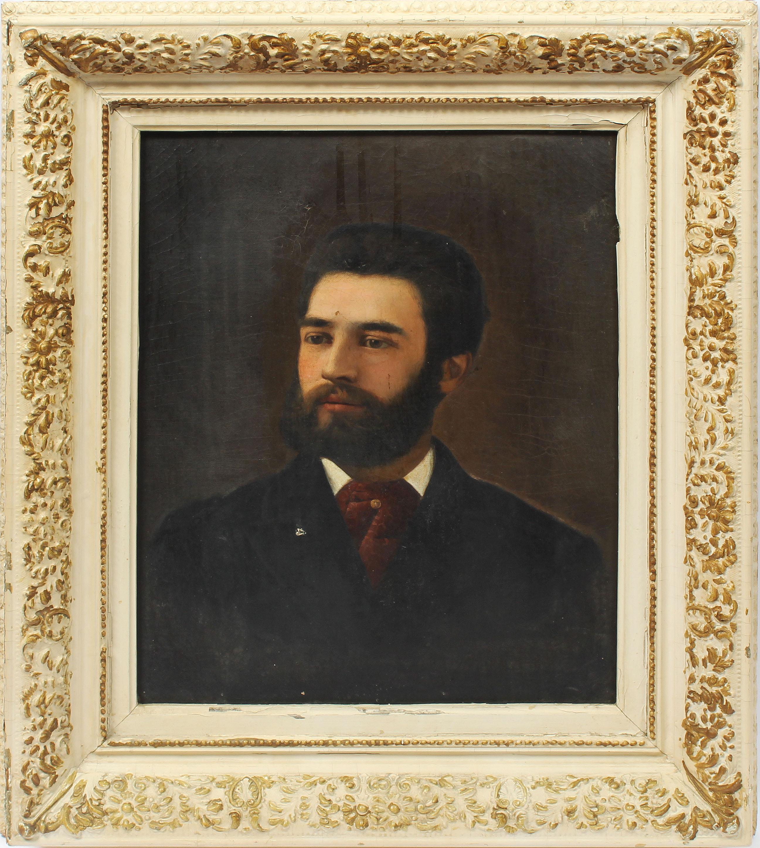 Unknown Portrait Painting - Antique American Original Oil Painting Male Portrait of a Young Handsome Man