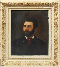 Antique American Original Oil Painting Male Portrait of a Young Handsome Man