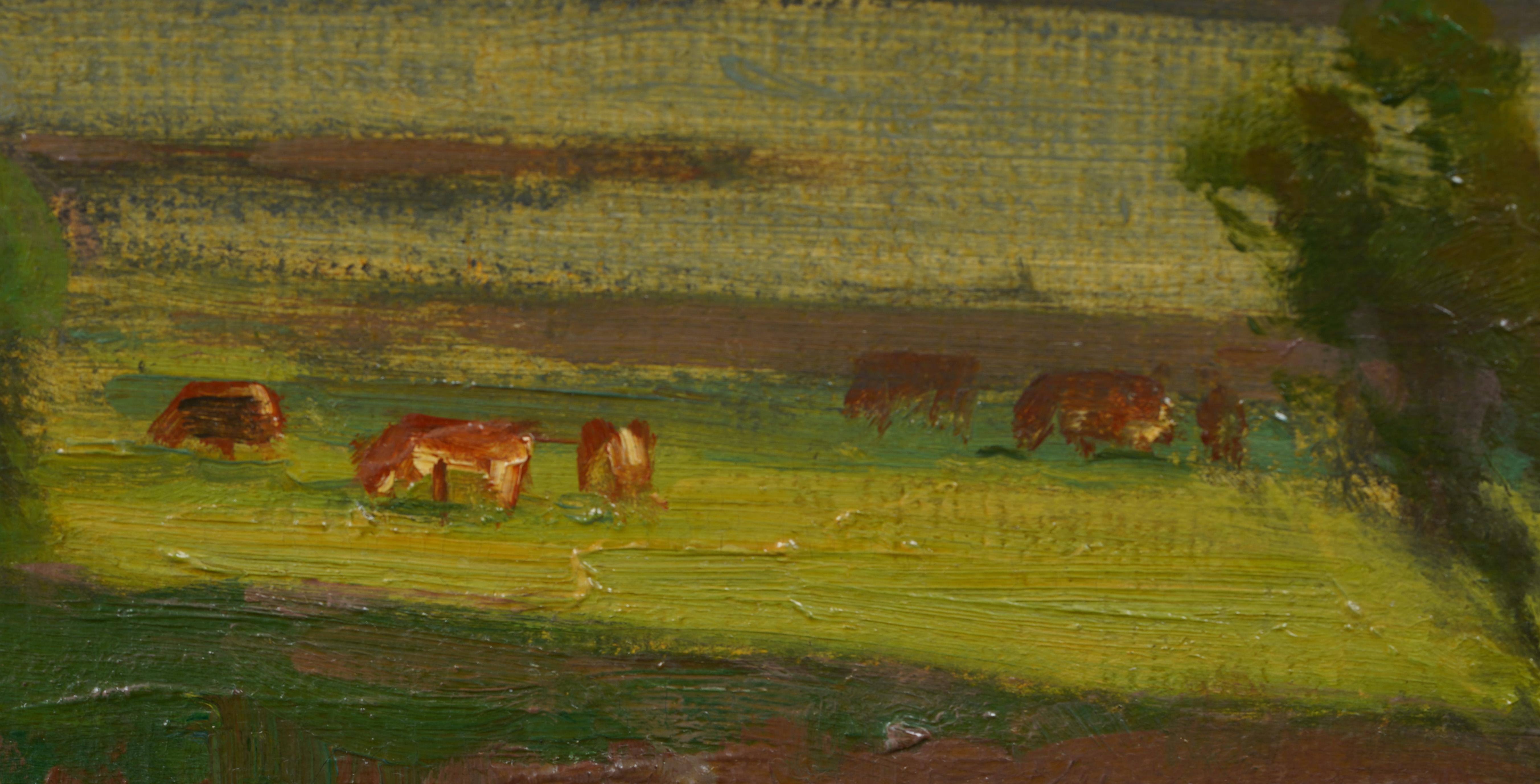 Antique American Panoramic Cloudscape Cows Grazing Bucolic Landscape Painting For Sale 6