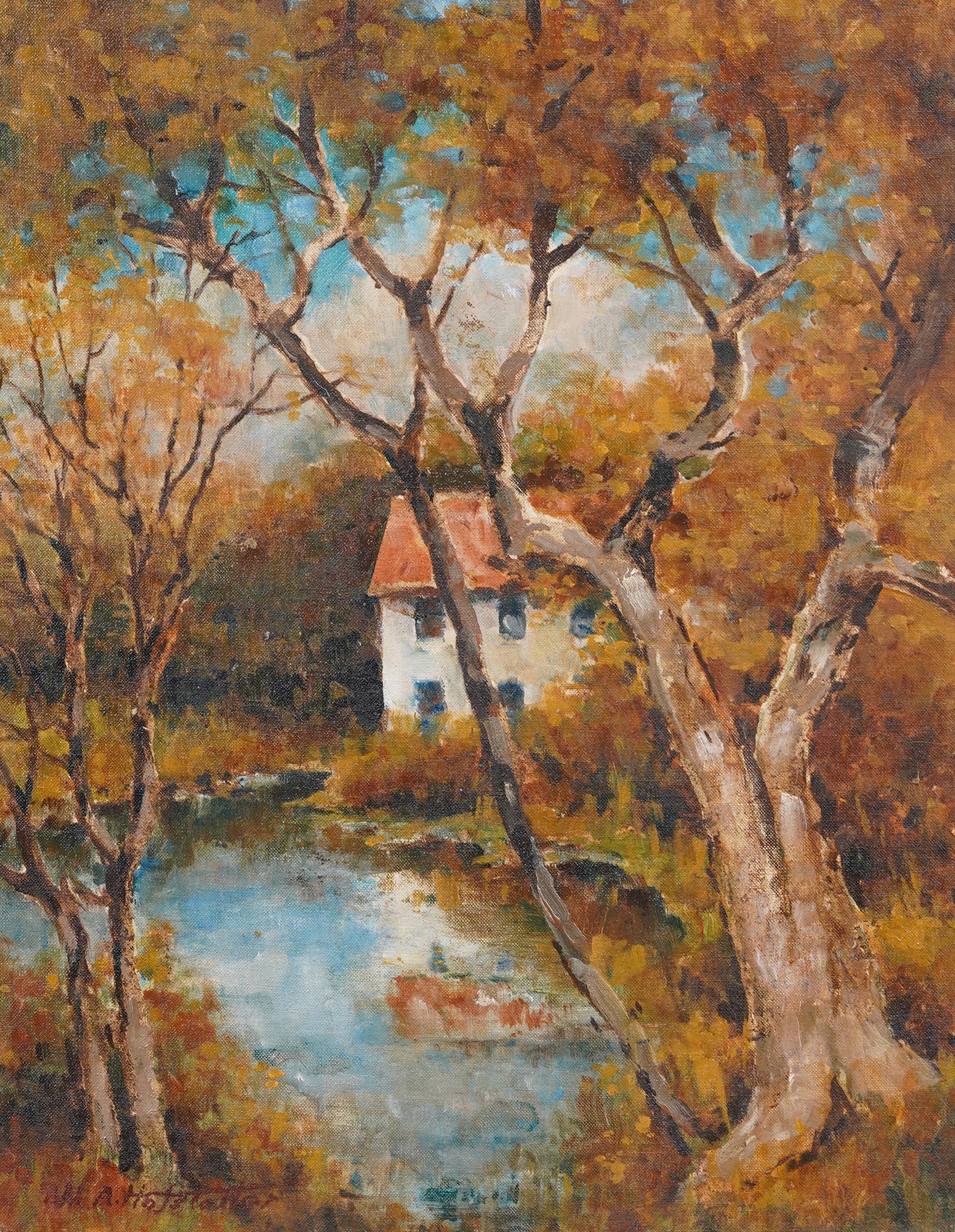 Antique American Pennsylvania Impressionist Landscape Signed Framed Oil Painting For Sale 1