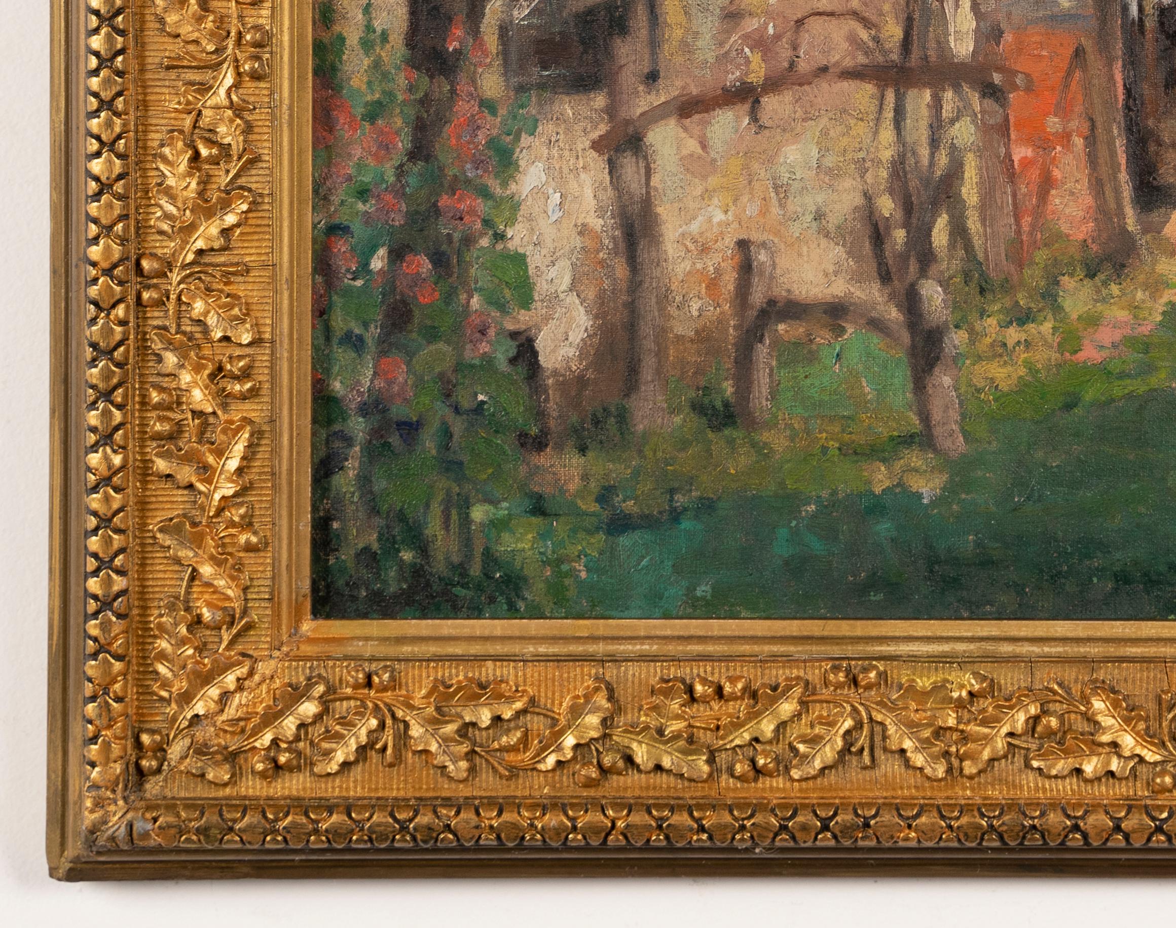 Antiguo cuadro al óleo americano Plein Aire Impresionista Paisaje de granja enmarcado en venta 2