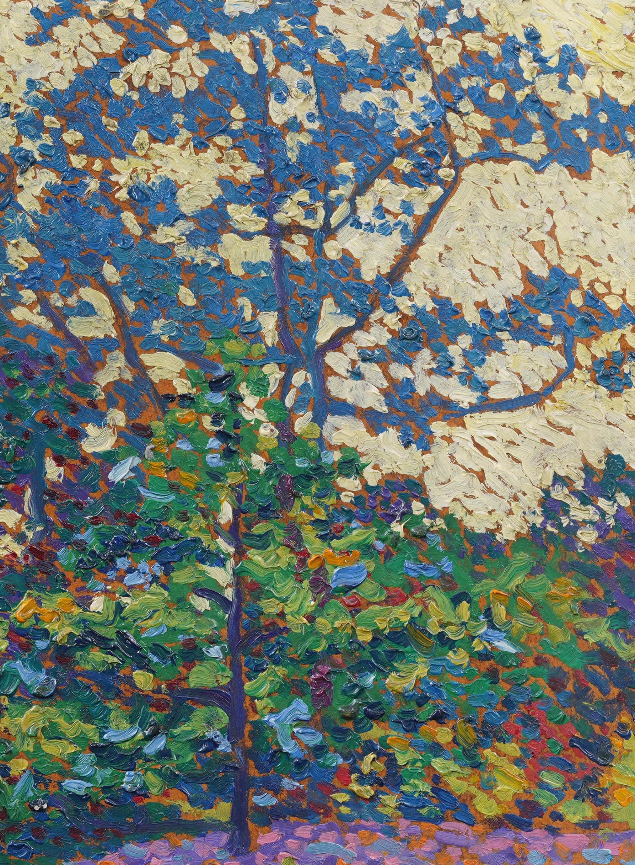Antike amerikanische Pointillist Landschaft Giltwood Gerahmt Fauvist Seltene Ölgemälde im Angebot 1