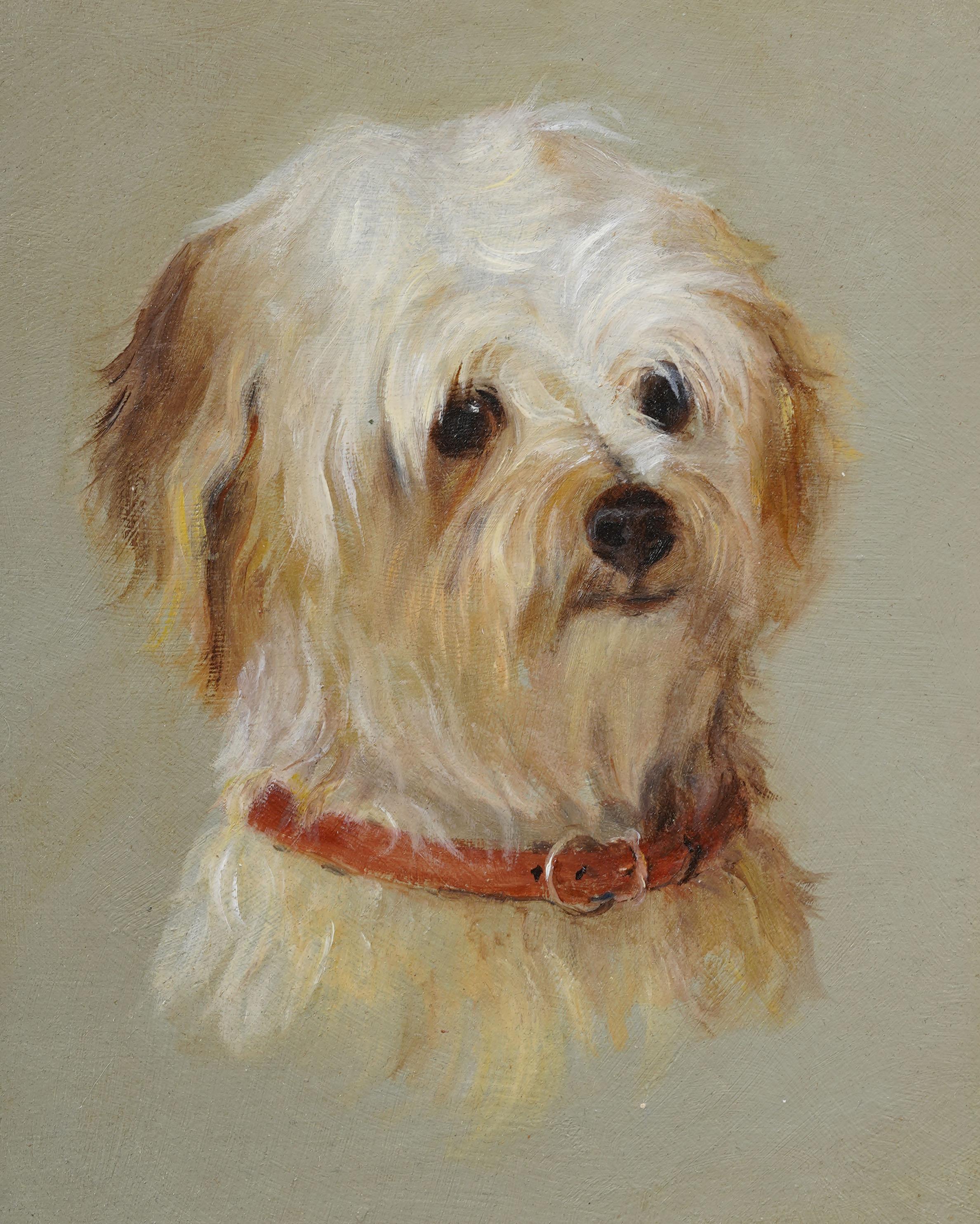Ancien portrait de chien américain encadré Original  Peinture à l'huile - Marron Interior Painting par Unknown